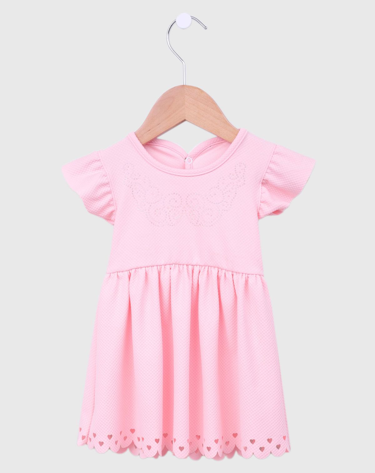 Vestido Bebê Menina Barra Corações Vazados rosa - p