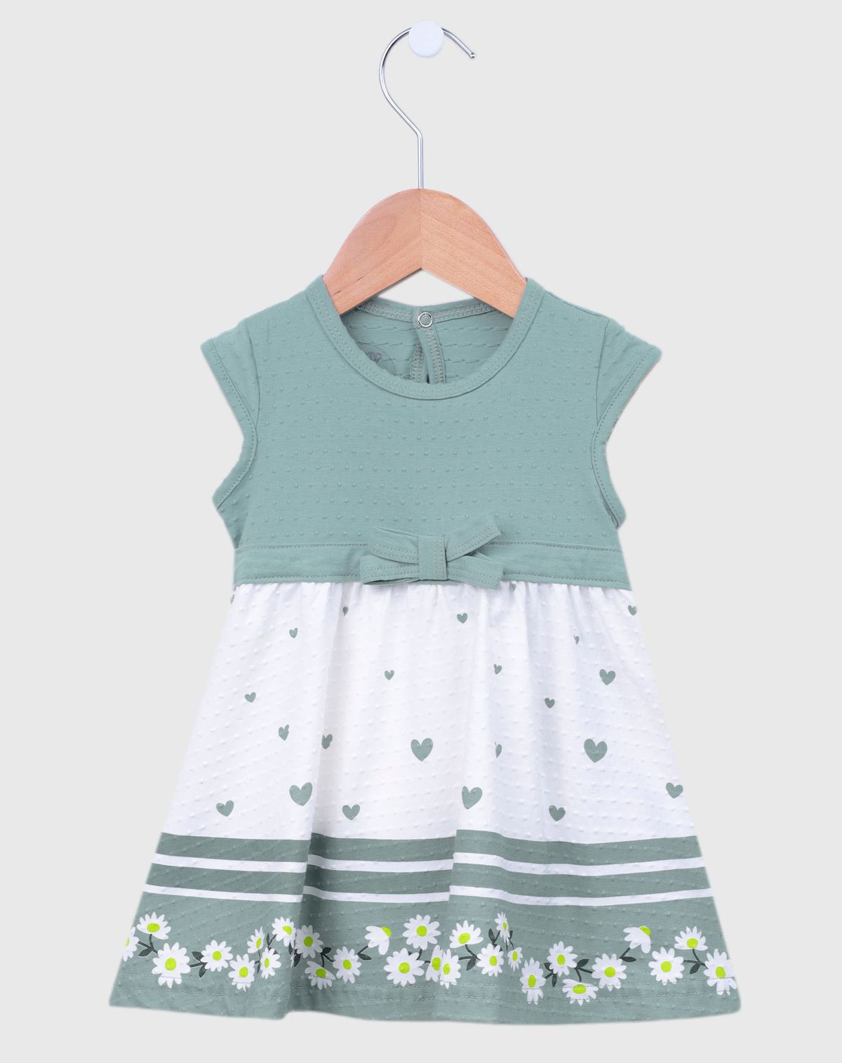 Vestido Bebê Menina Estampa Corações verde - p