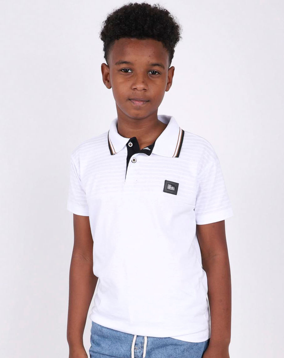 Camisa Polo Juvenil Menino Gola Ribana branco - 16