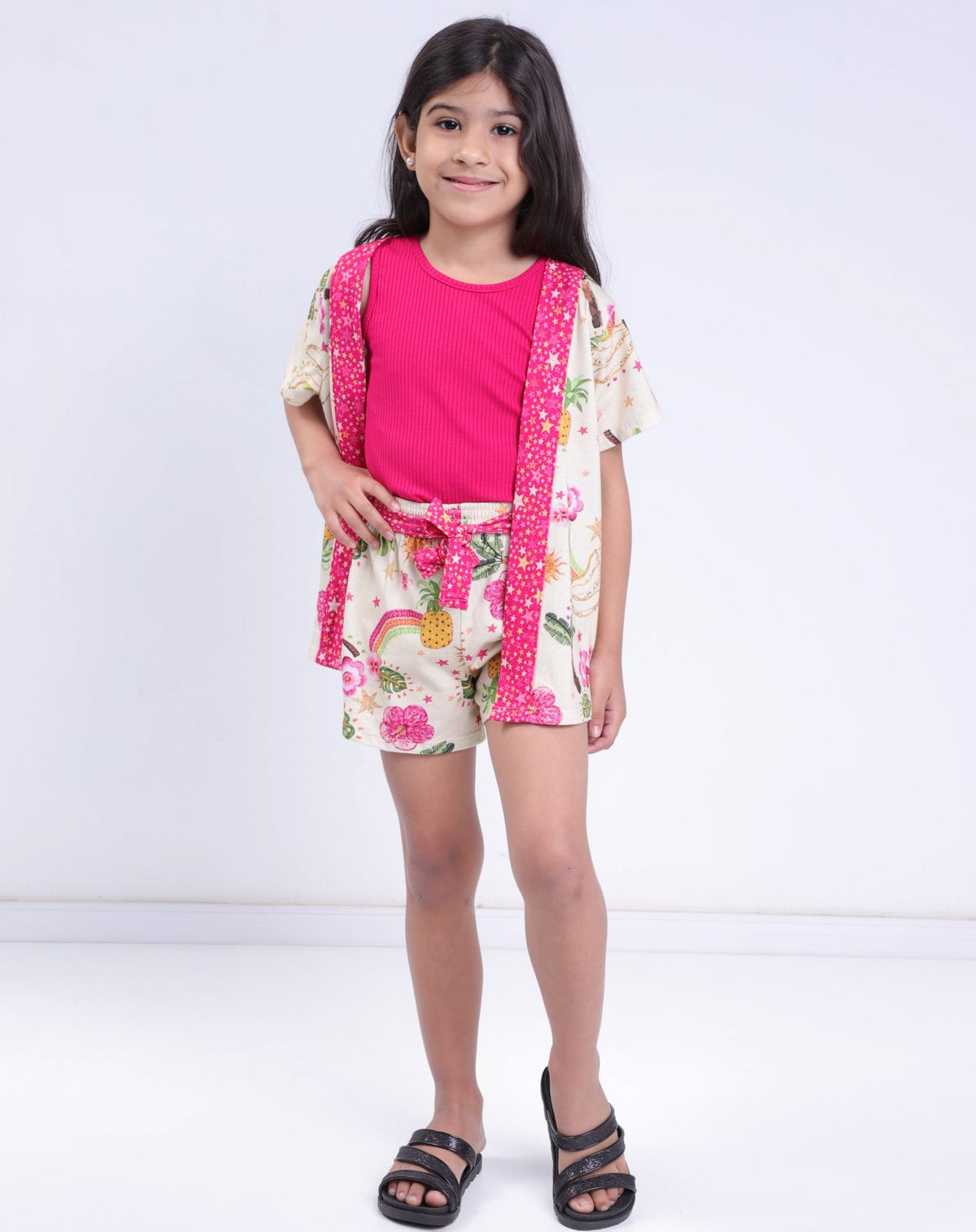 Conjunto Infantil Menina Manga Curta Estampada Tam - 4 a 8 anos rosa/bege - 4