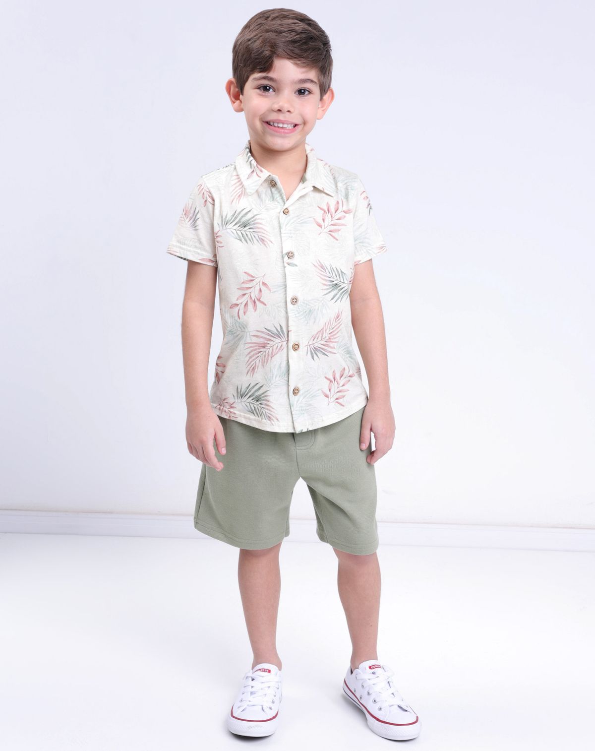 Conjunto com Camisa Folhagem Infantil Menino - Tam 4 a 8 verde - 4