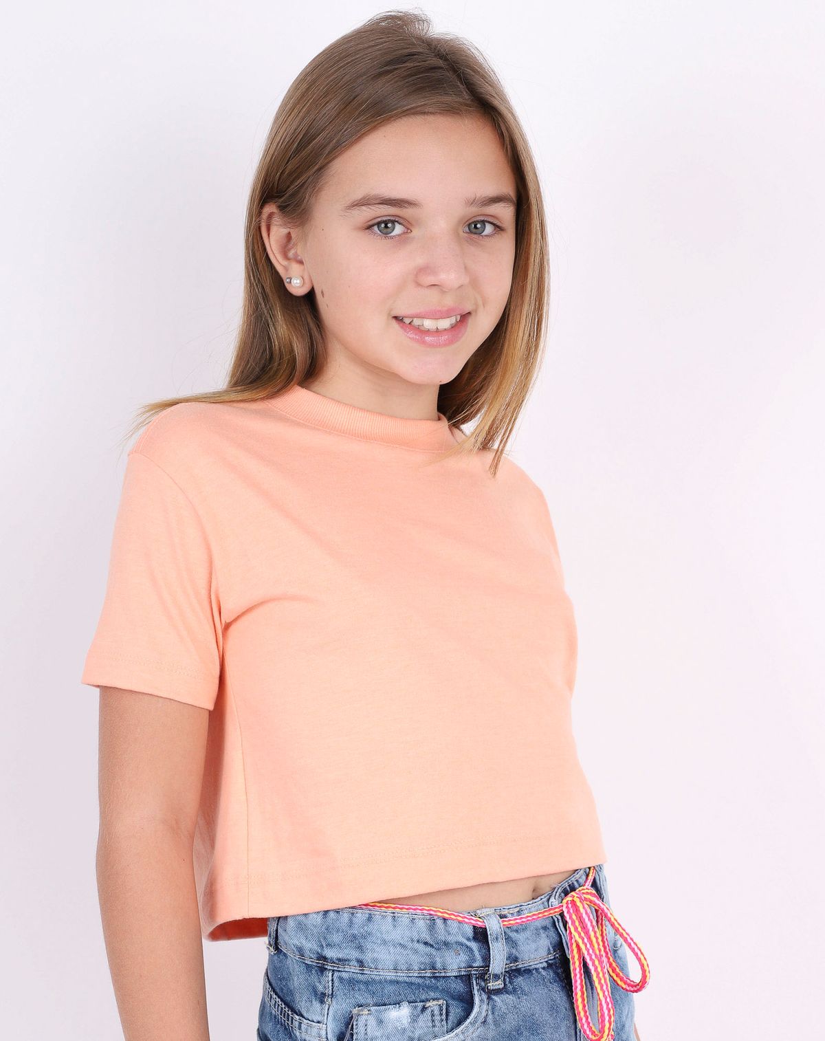 Cropped Juvenil Feminino Estilo e Conforto Tam - 10 a 16 salmao - 10