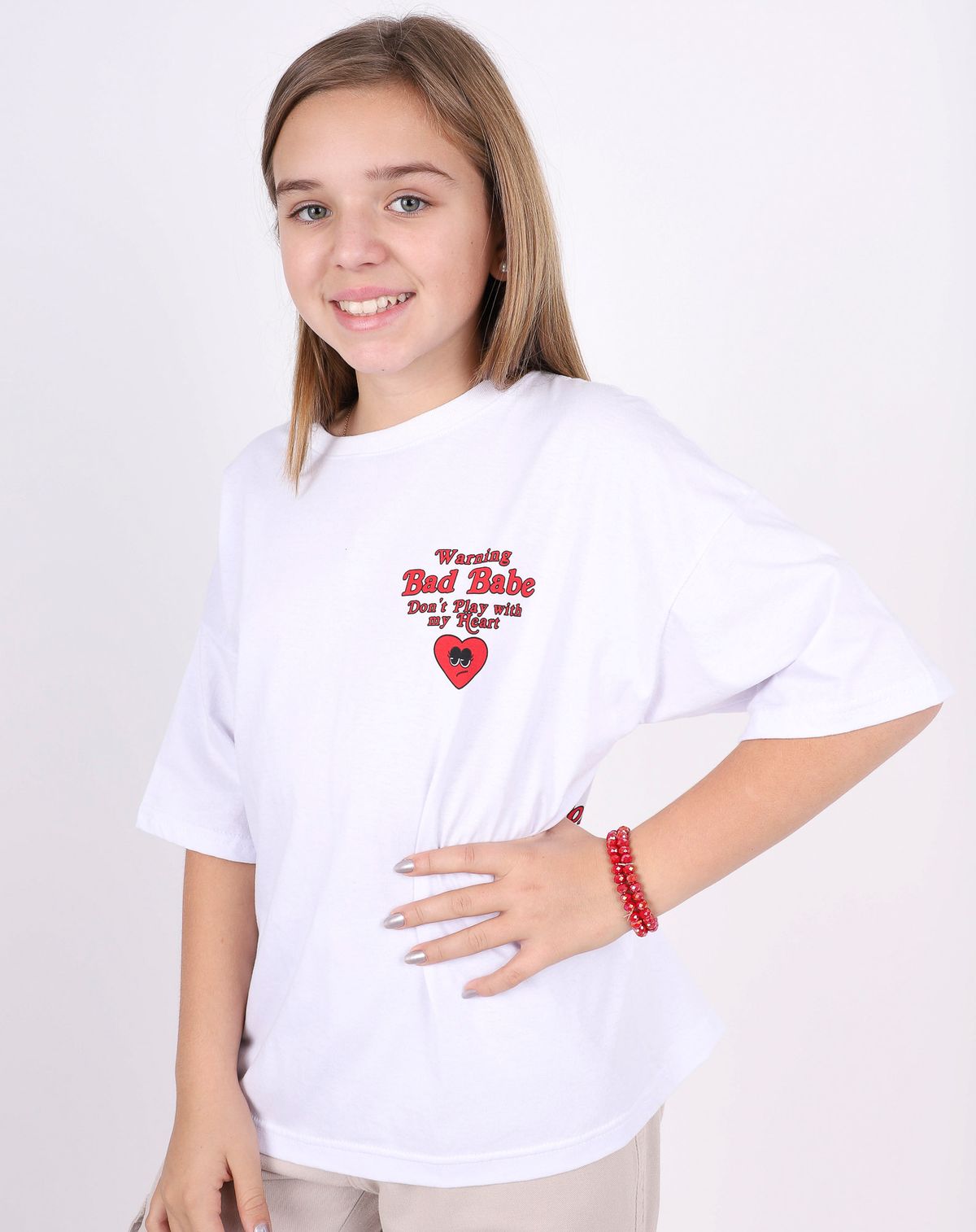 Camiseta  Manga Curta Oversize Juvenil Menina Estampa Bad Babe branco - 10