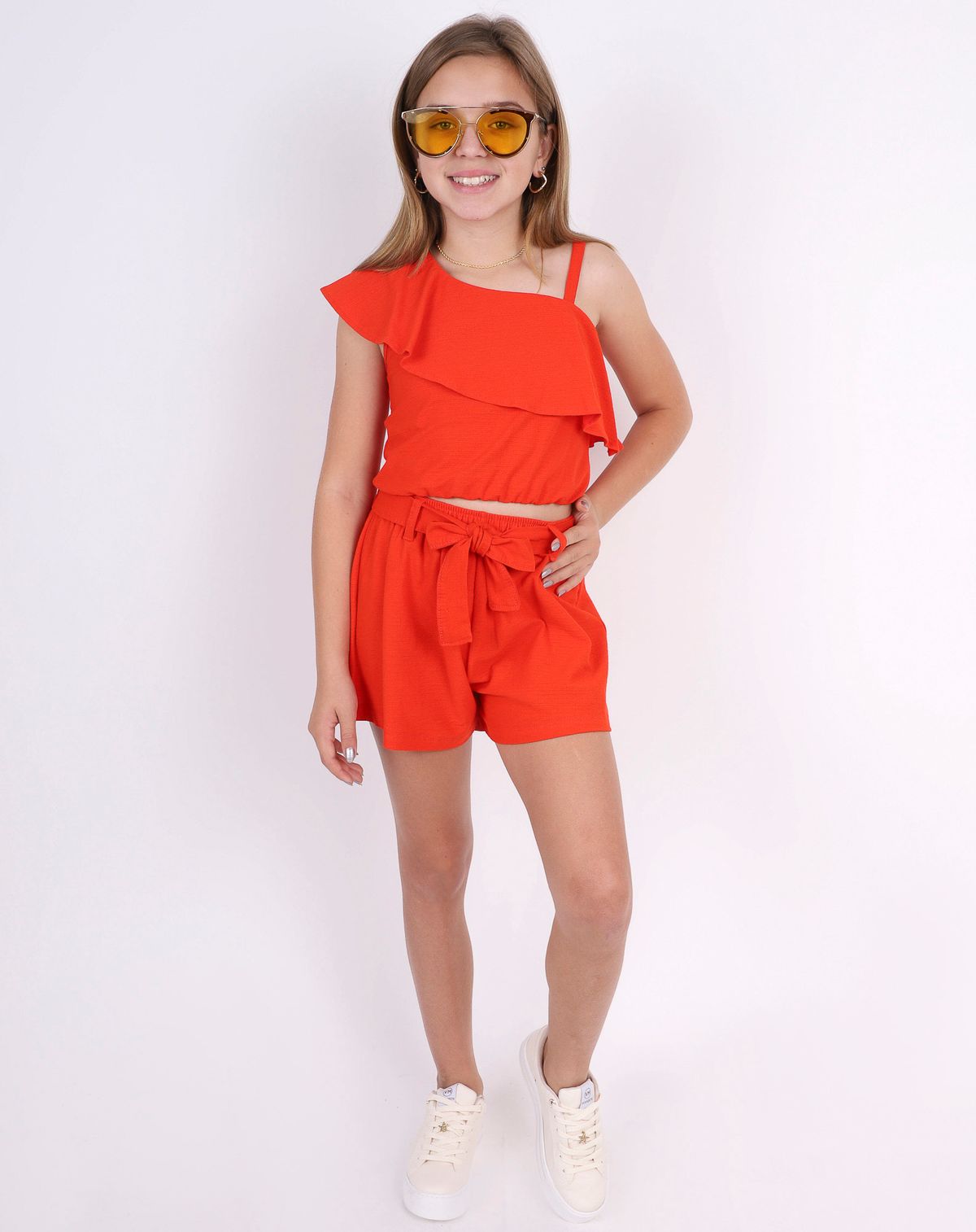 Conjunto Feminino Juvenil Malha Short laranja - 12