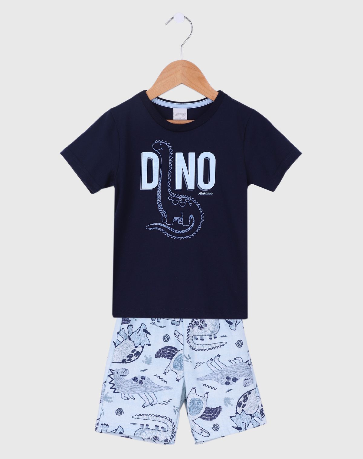 Conjunto Camiseta e Bermuda Moletinho Estampada Dino - Tam 1 a 3 azul - 2