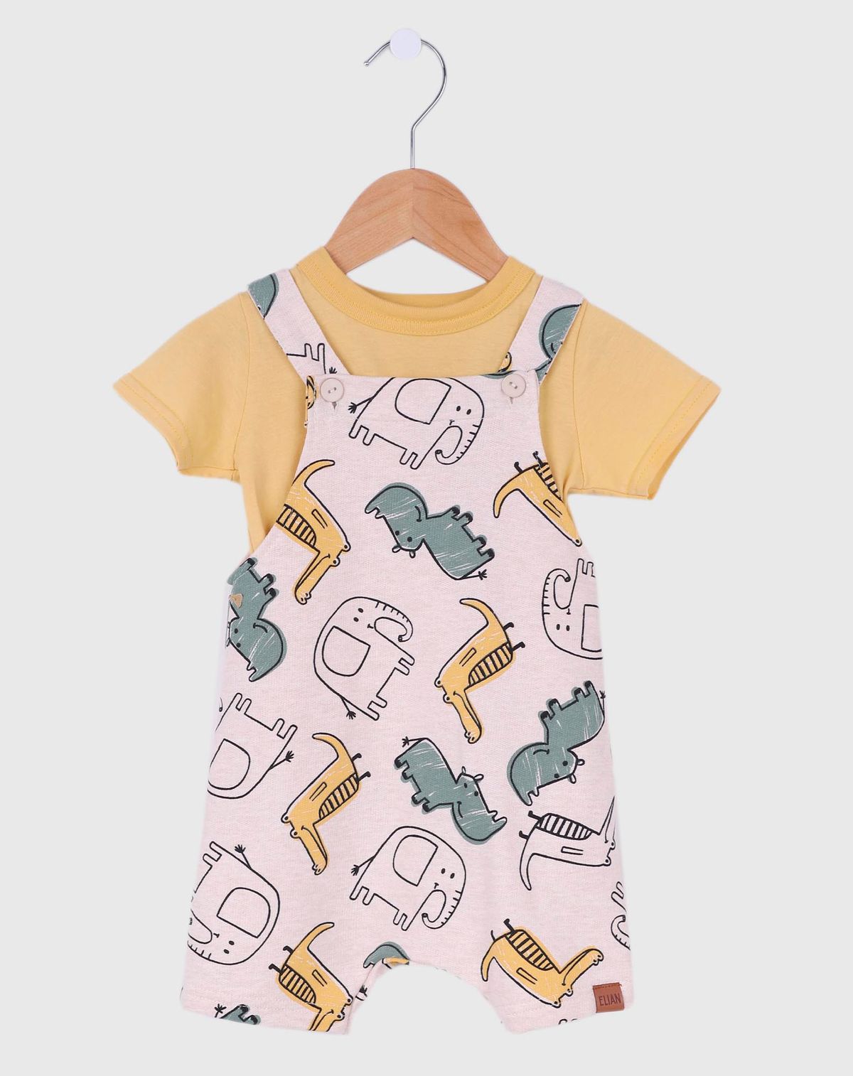 Conjunto Macacão Infantil Bebê Menino Animais amarelo - p