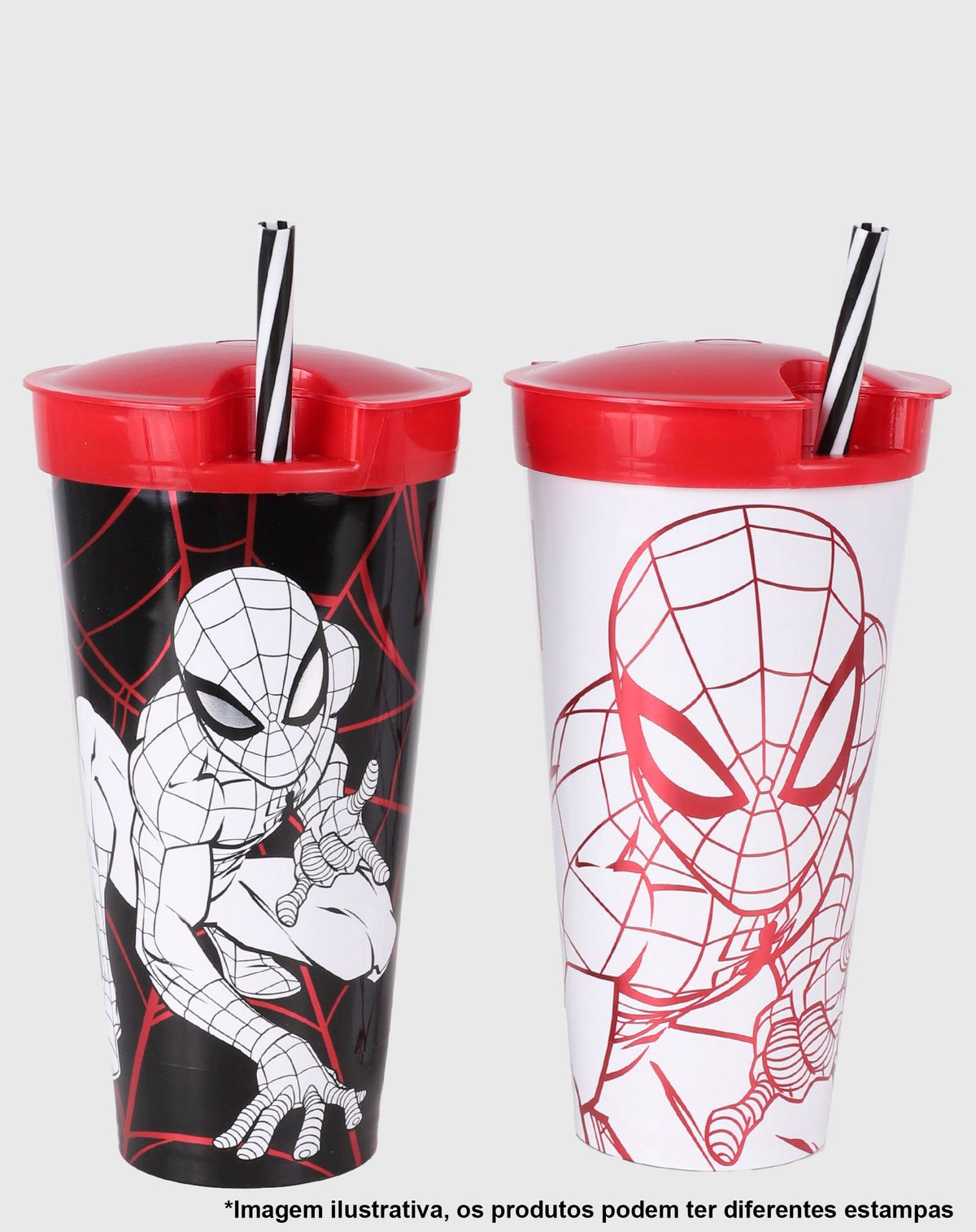 Copo do Homem-Aranha Marvel 540ml com Canudo pto/vermelho - u