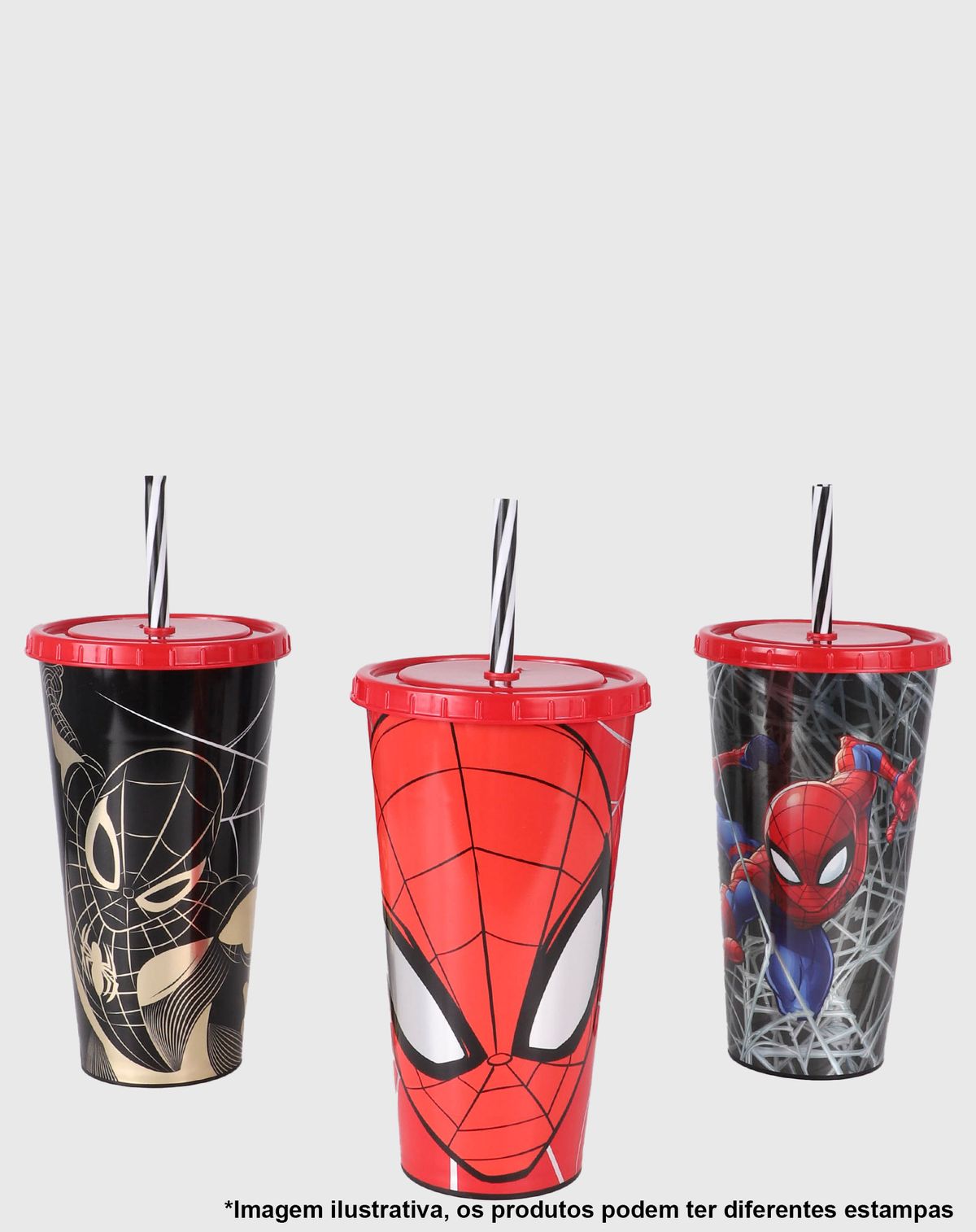 Copo Homem-Aranha Metalizado 700ml com Tampa e Canudo Marvel unica - u