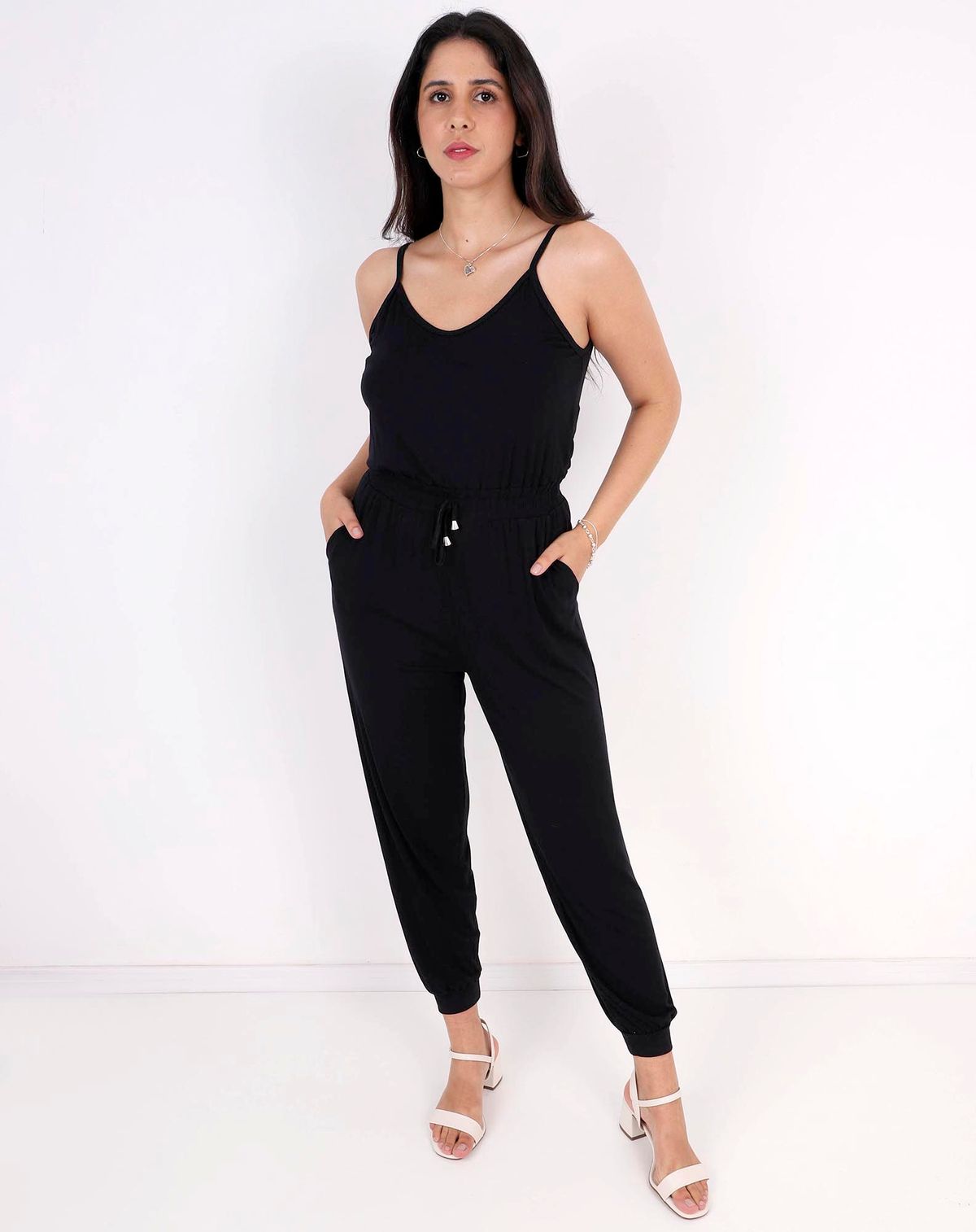 Macacão Malha Feminino Jogger preto - m