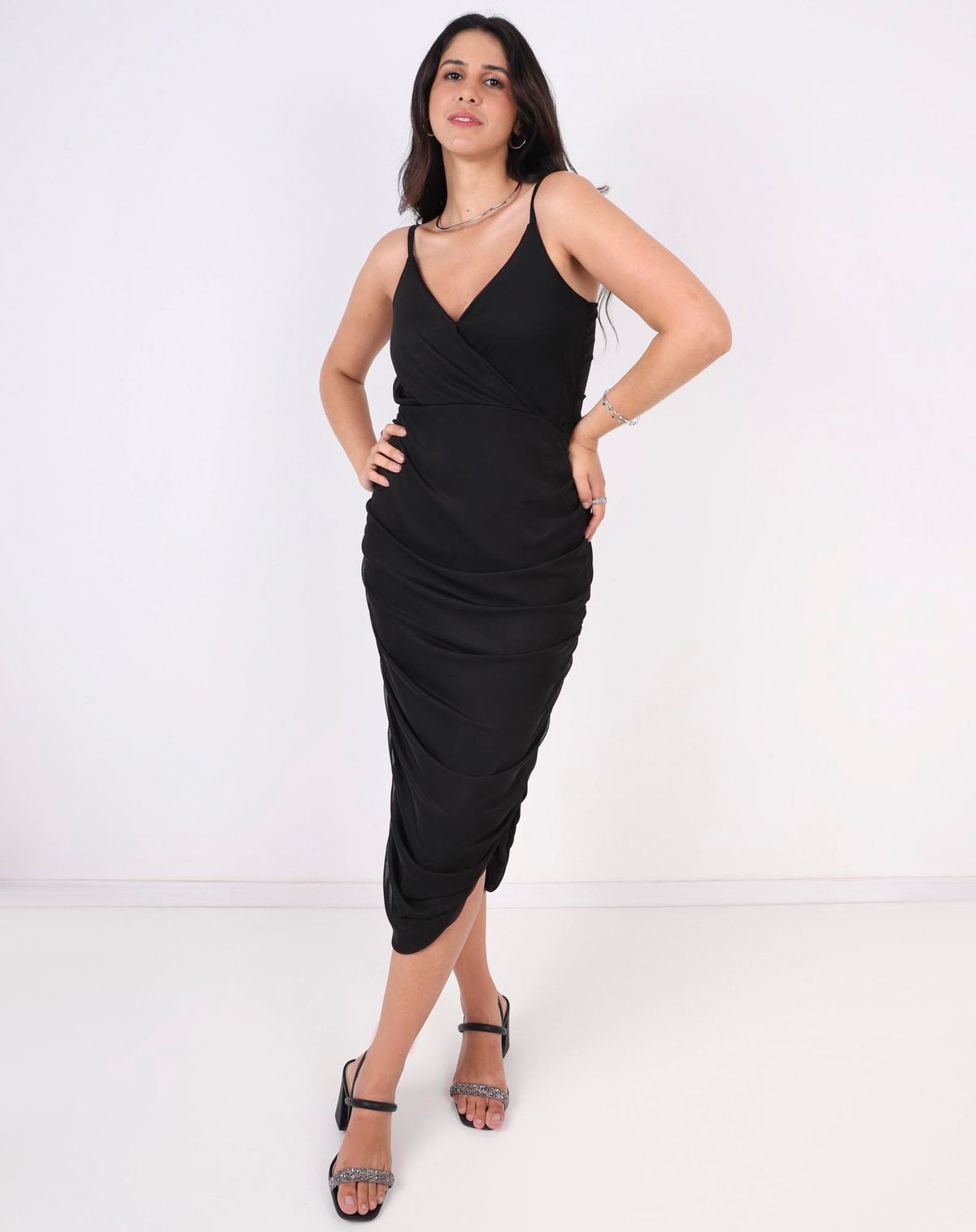 Vestido Feminino Decote Transpassado preto - p