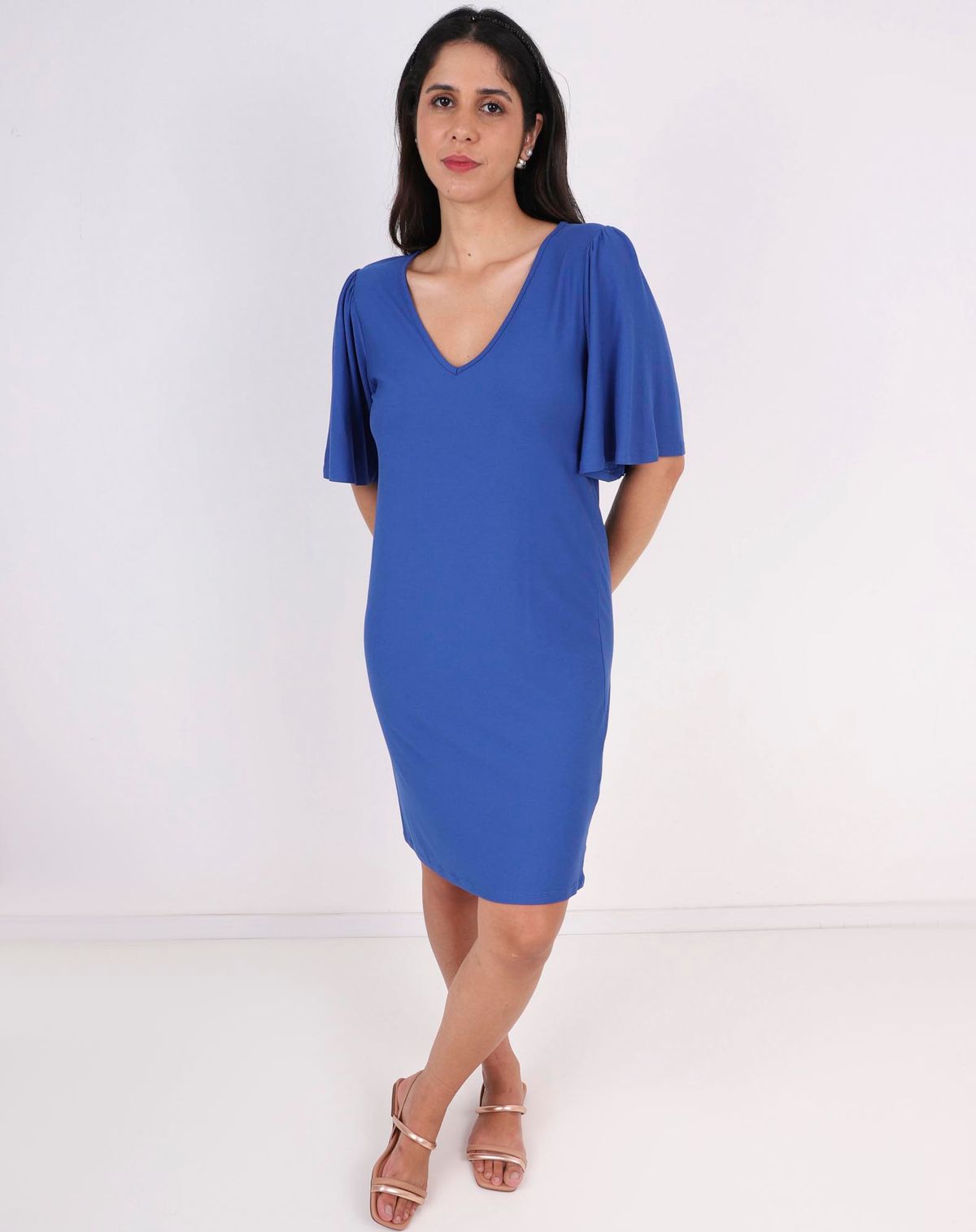 Vestido Manga Curta Ampla Feminino Básico azul marinho - p