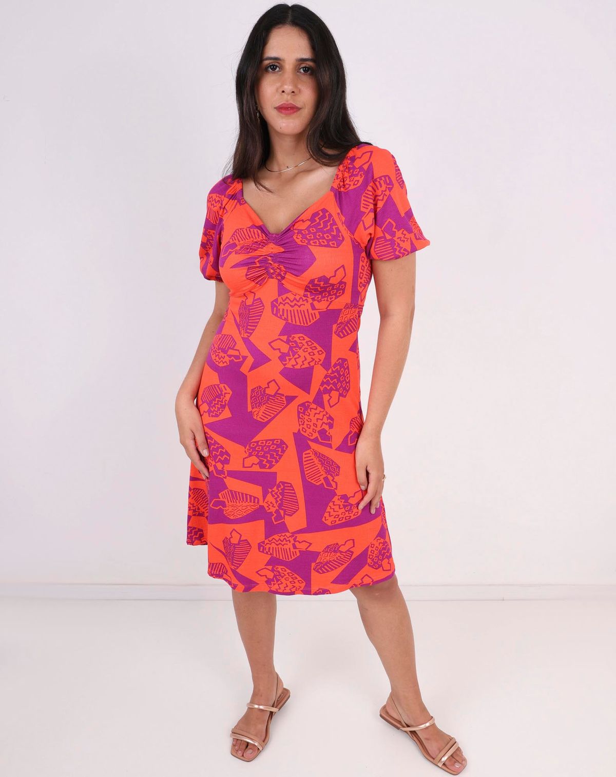 Vestido Feminino Estampado Rovite Casual laranja - p