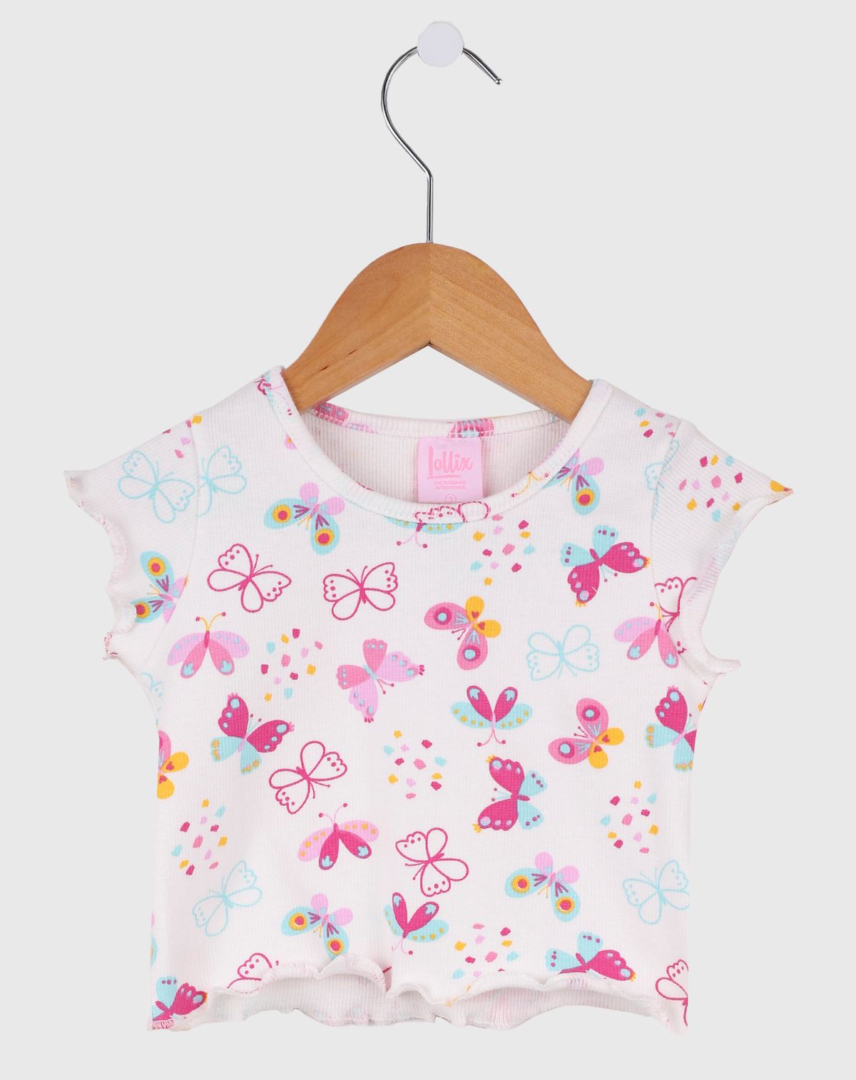 Camiseta Infantil Menina Manga Curta Estampada Flores rosa/lilas - 1