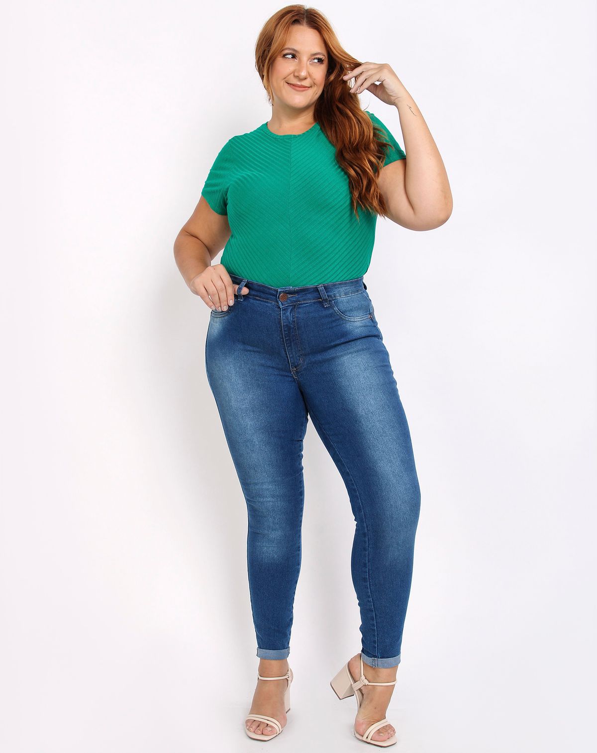 Calça Jeans Plus Feminina Cigarrete Básica jeans mÉdio - 46