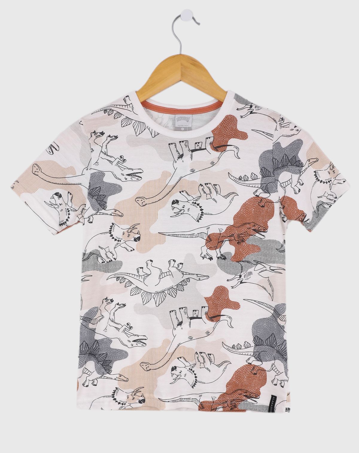 Camiseta Infantil Menino Estampa Dinossauro - Tam 4 a 8 anos off white - 4