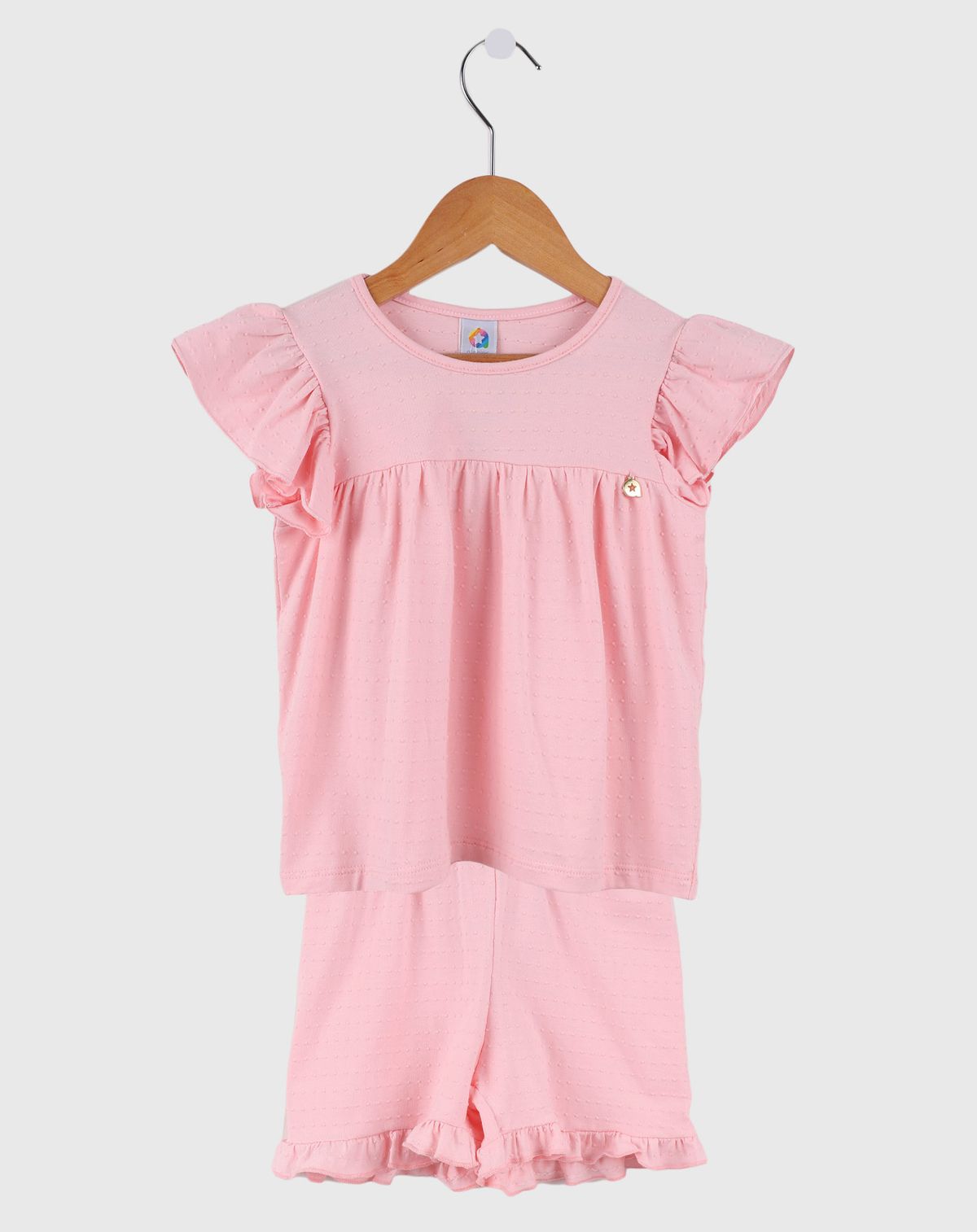 Conjunto Curto Infantil Menina Textura Poá - Tam. 1 a 3 Anos rosa - 2