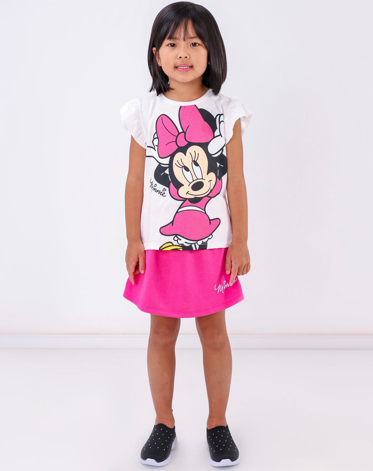 Conjunto Infantil Menina Com Short Saia Minnie - Tam. 4 A 10 Anos off white - 4