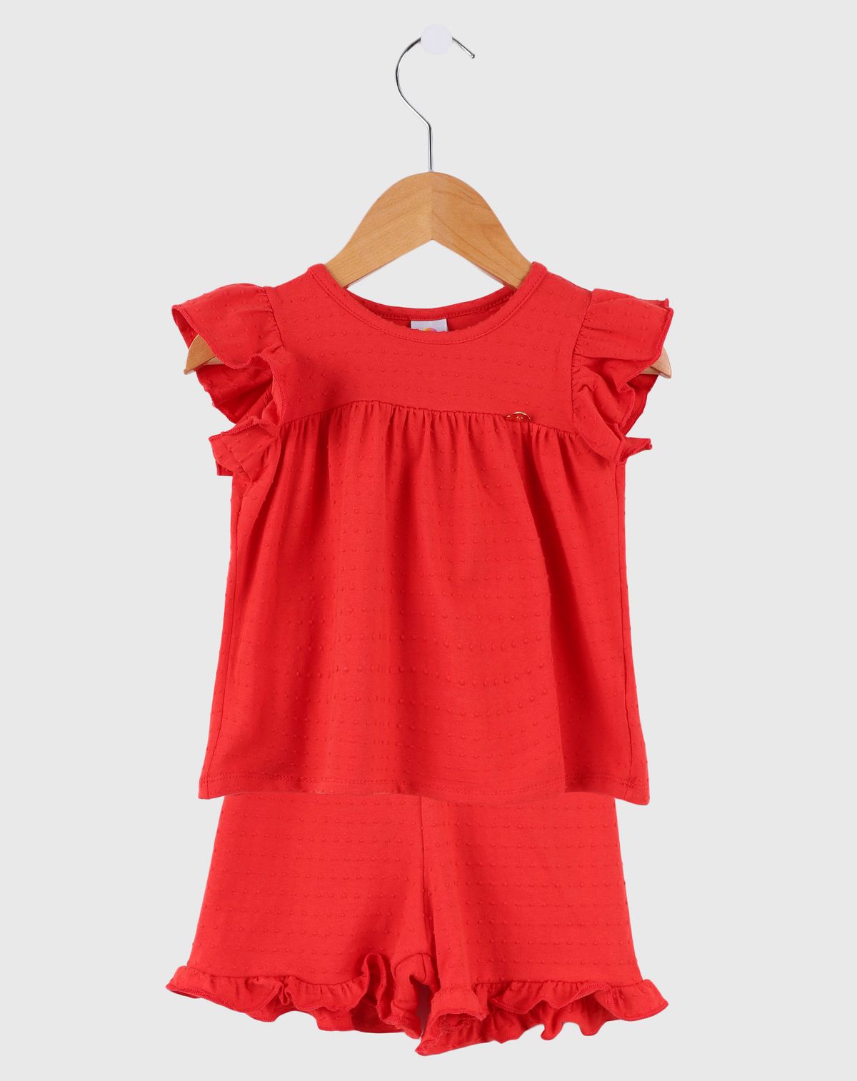 Conjunto Curto Bebê Menina Textura Poá vermelho - p