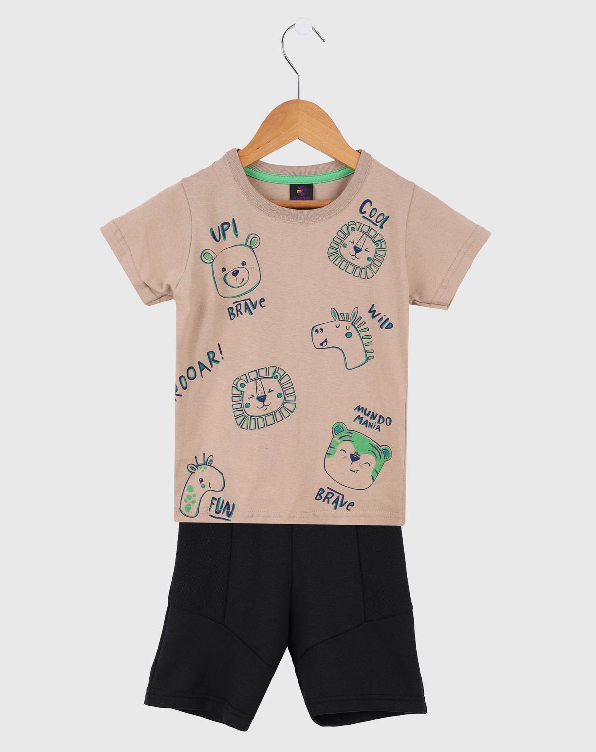 Conjunto Curto Infantil Menino Estampa Bichos - Tam. 1 a 3 Anos bege - 1