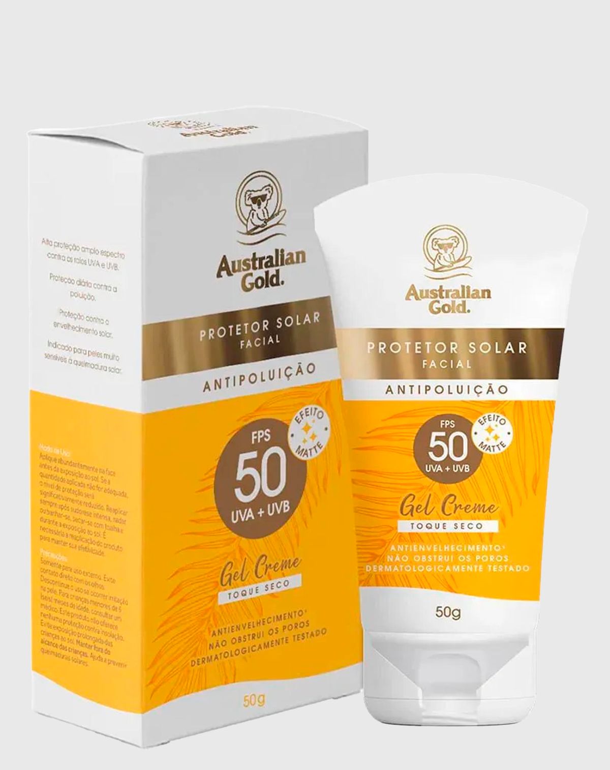 Protetor Solar Facial Antipoluição Australian Gold Gel Creme Toque Seco FPS50 50g unica - u