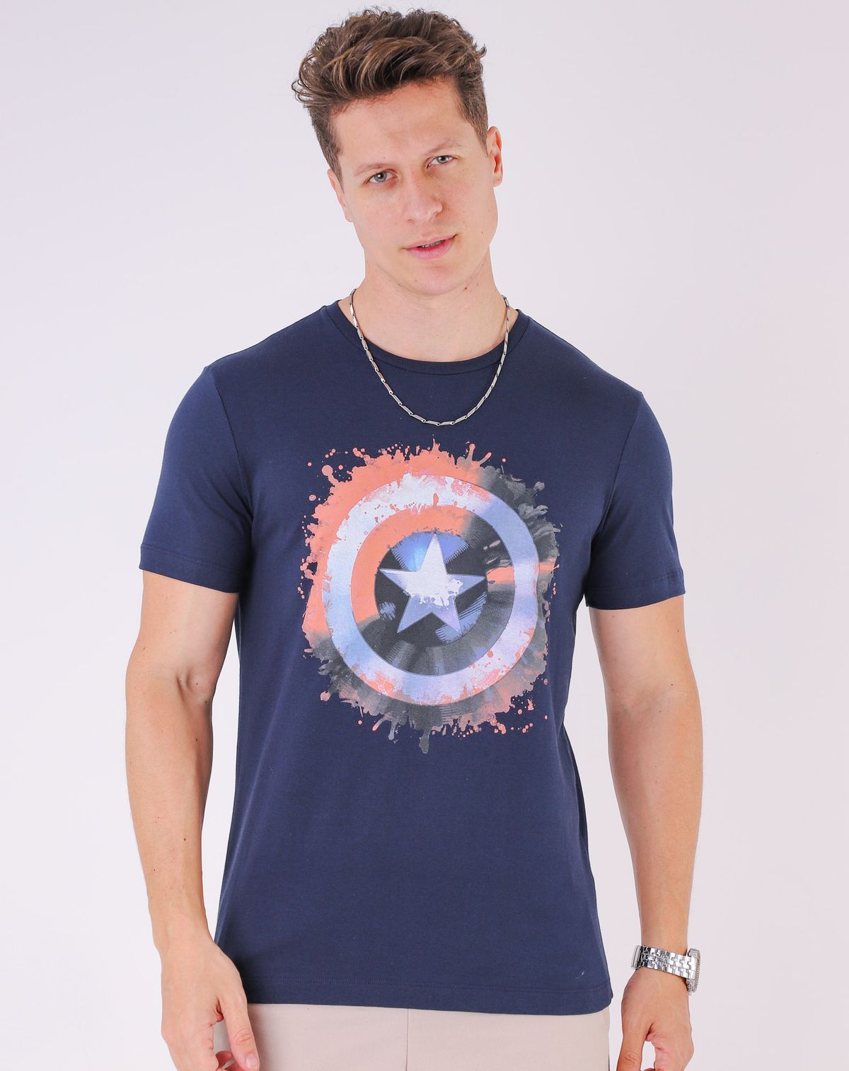 Camiseta Masculina Manga Curta Escudo Capitão América royal - p