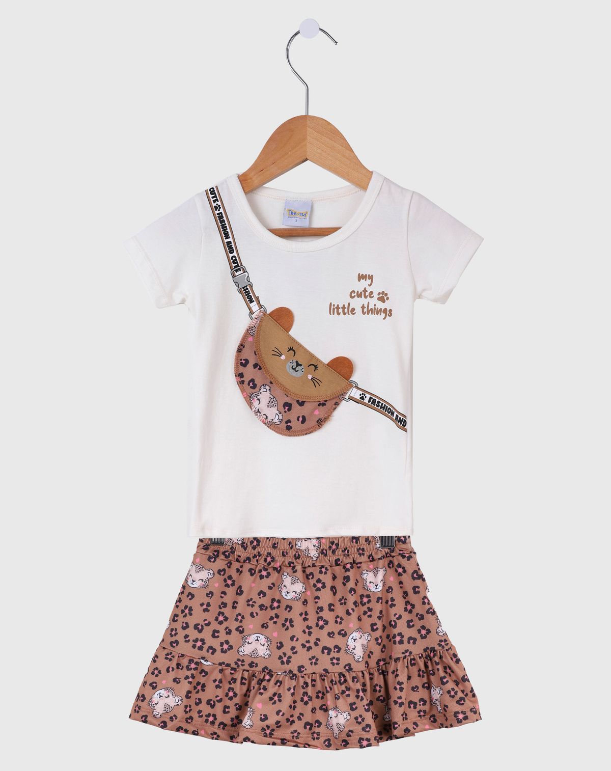 Conjunto Saia Infantil Menina Estampa Onça Interativa - Tam. 1 a 3 Anos off white - 1