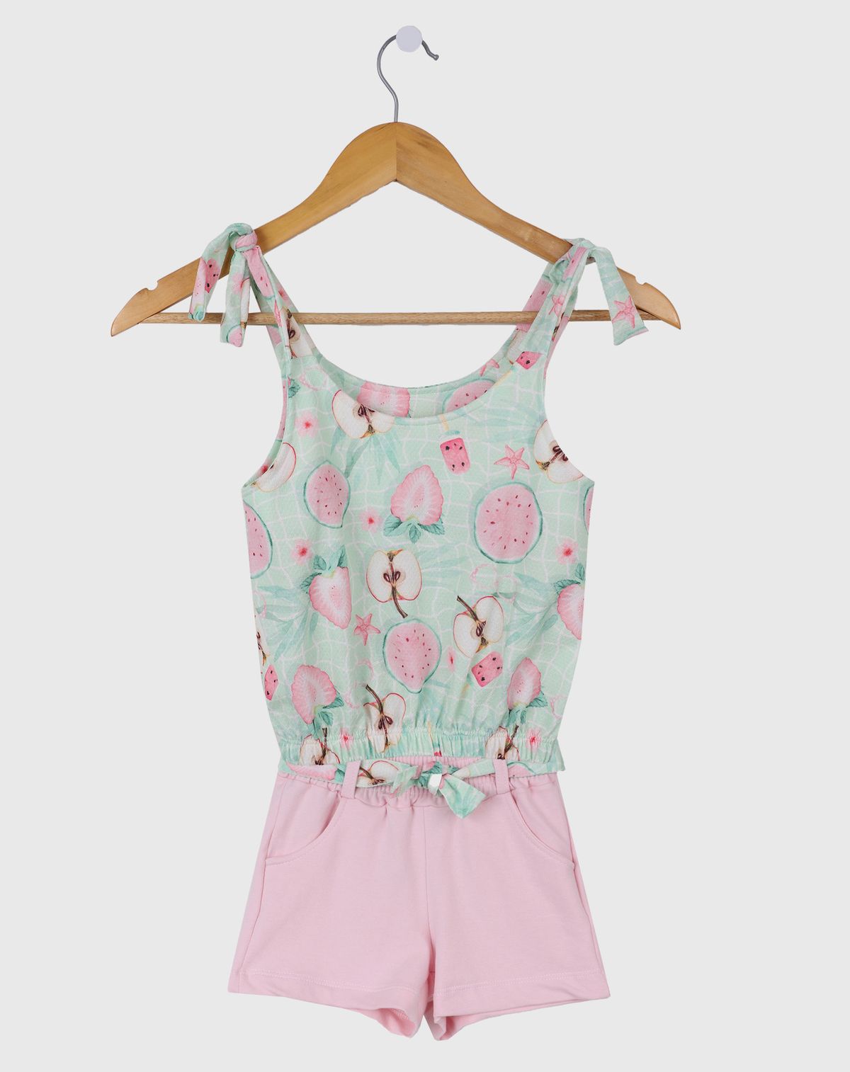 Conjunto Curto Infantil Menina Estampa Frutas - Tam. 4 a 10 Anos rosa/verde - 4