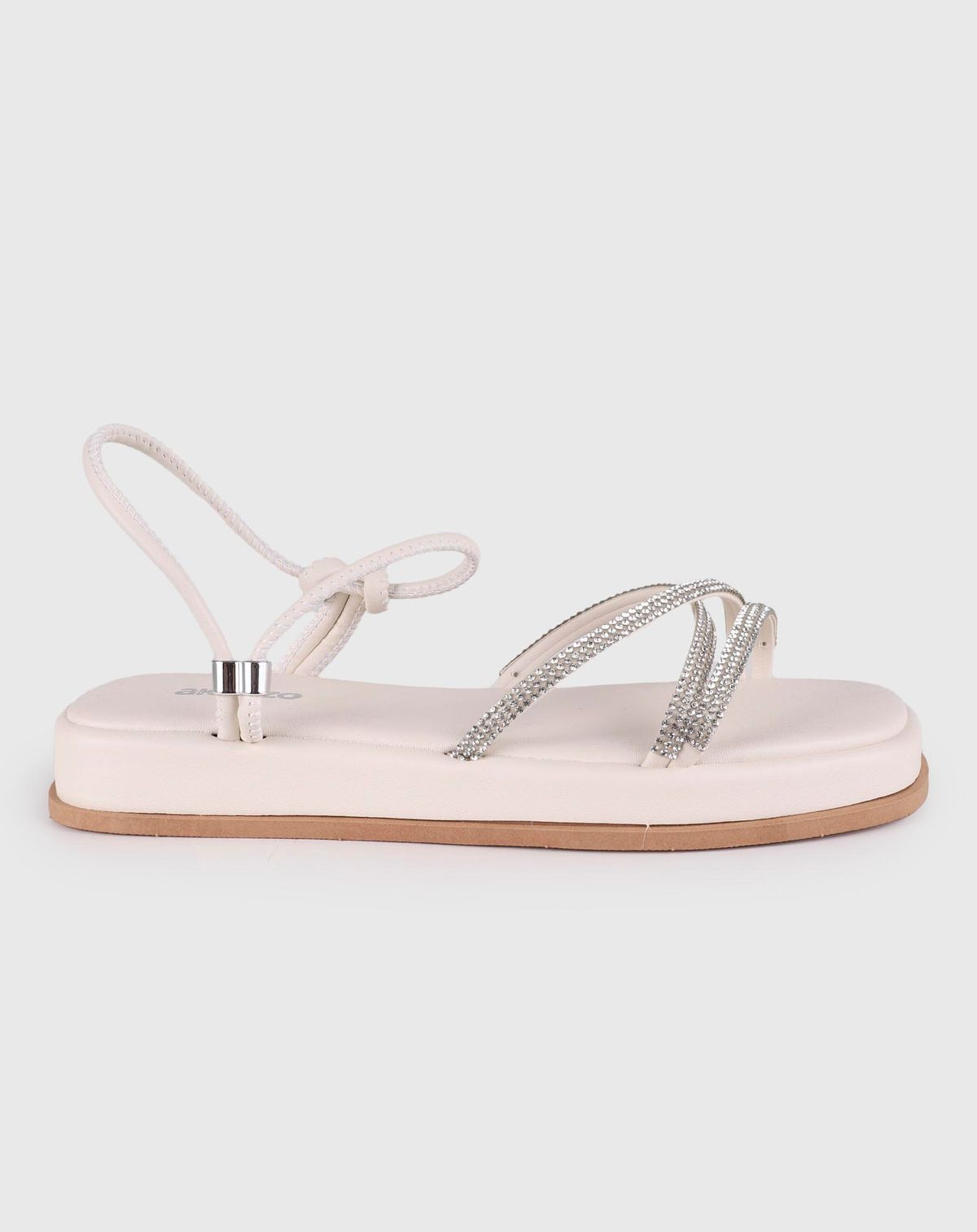 Sandália Flatform Feminina Tiras Strass off white - 35