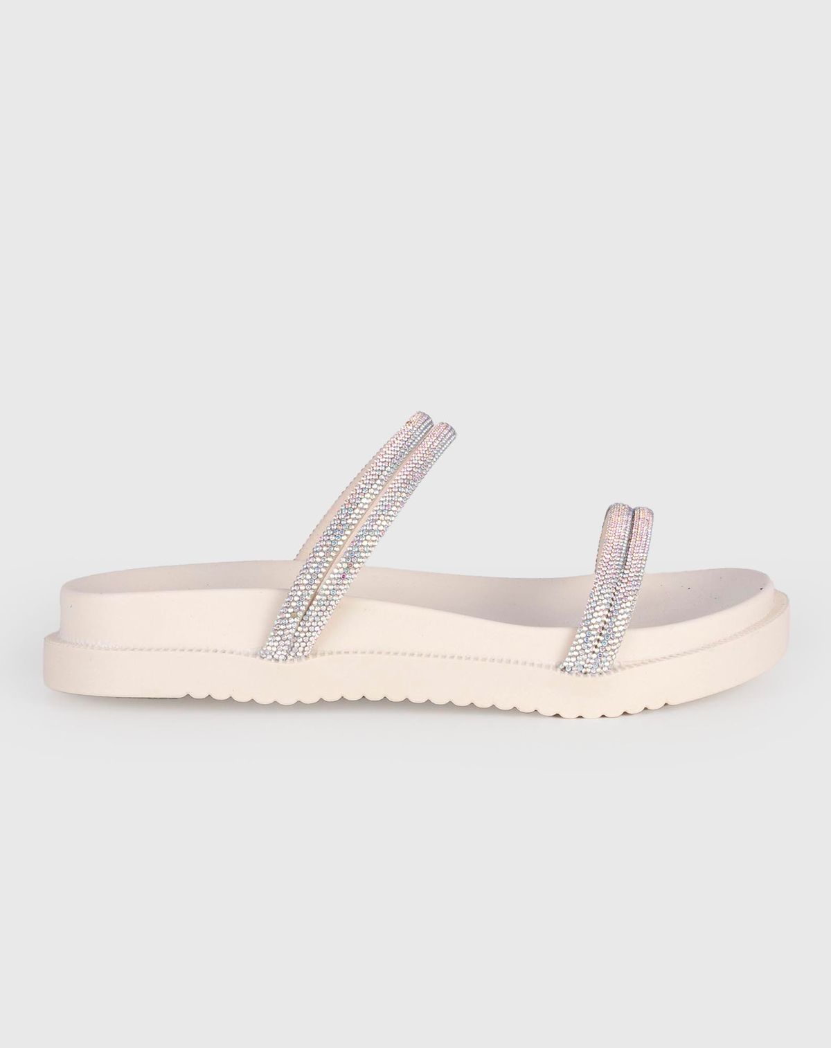 Sandália Feminina  Quatro Tiras com Strass Plataforma off white - 27/8