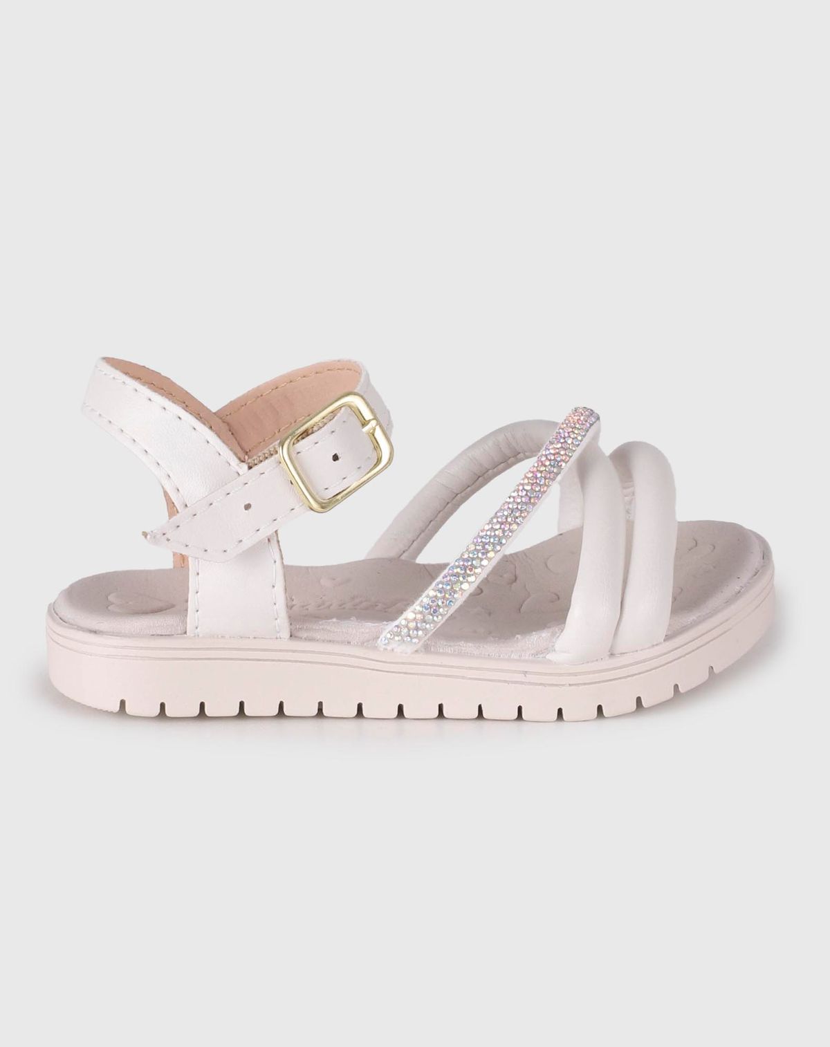 Sandália Infantil Menina Tiras Glitter off white - 20