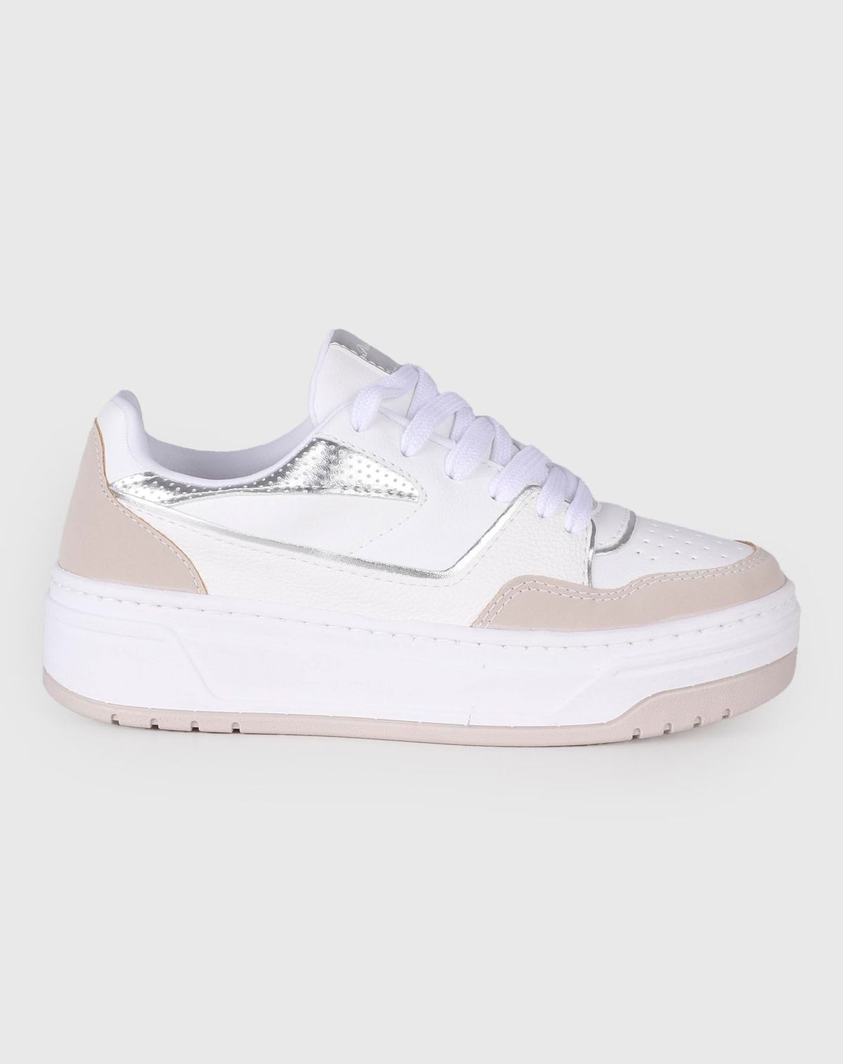 Tênis Casual Feminino Flatform Recortes branco/cinza - 34