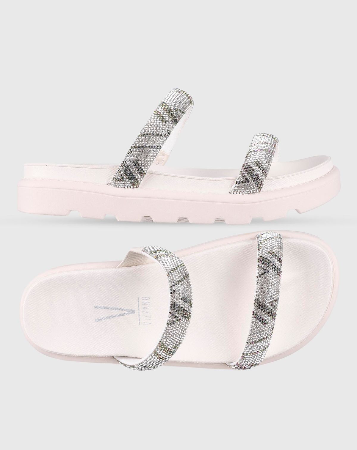 Sandália Feminina Vizzano Flatform Tiras Strass branco off - 34