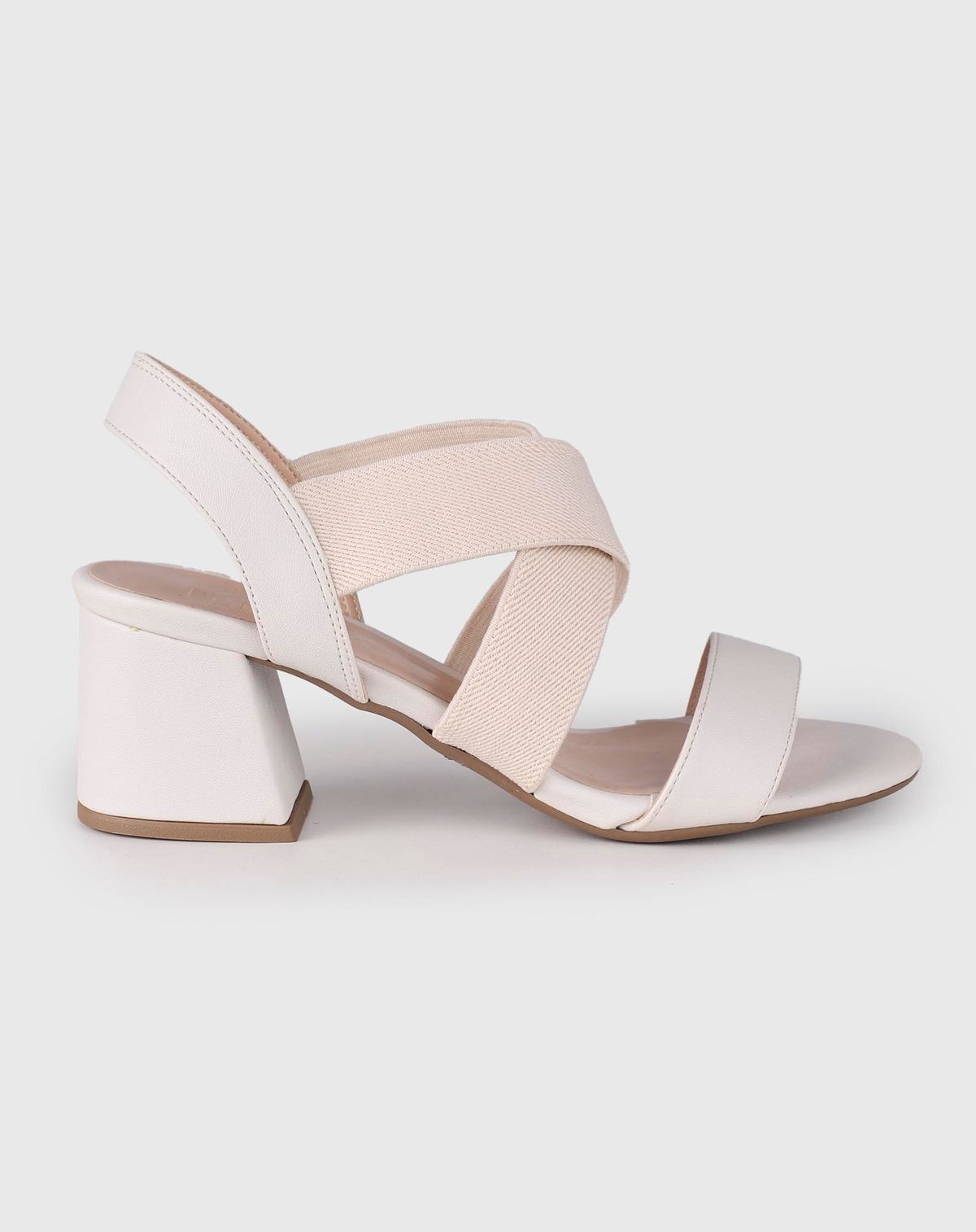 Sandália Salto Bloco Feminino Tiras Elástico off white - 34