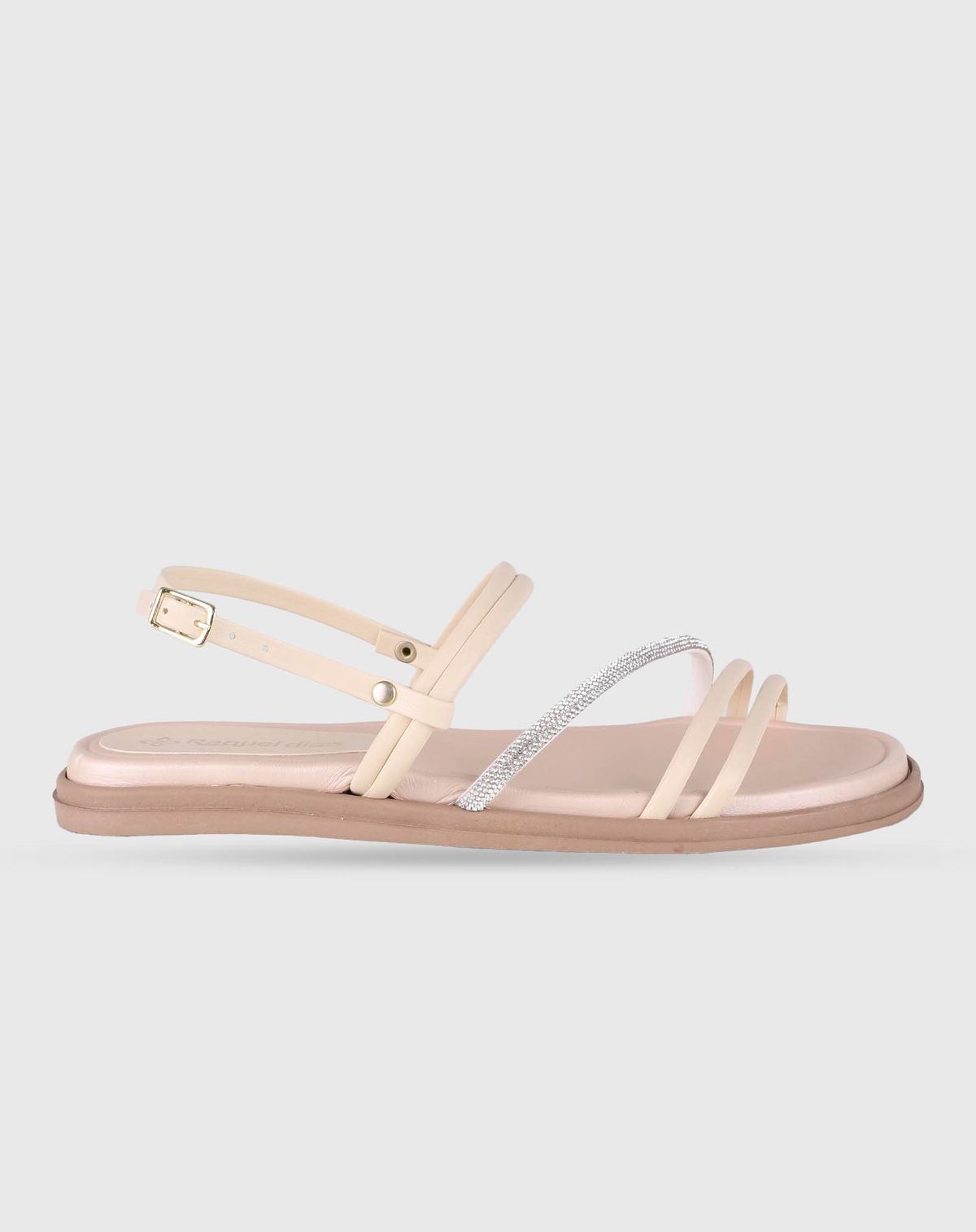 Sandália Flat Feminina Tiras Detalhe Strass off white - 34