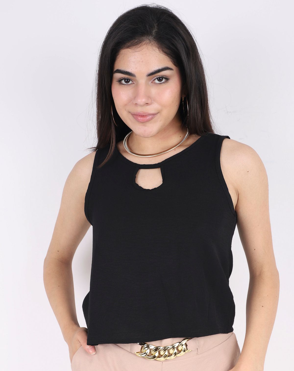 Blusa Regata Feminina Casual com Detalhes preto - p