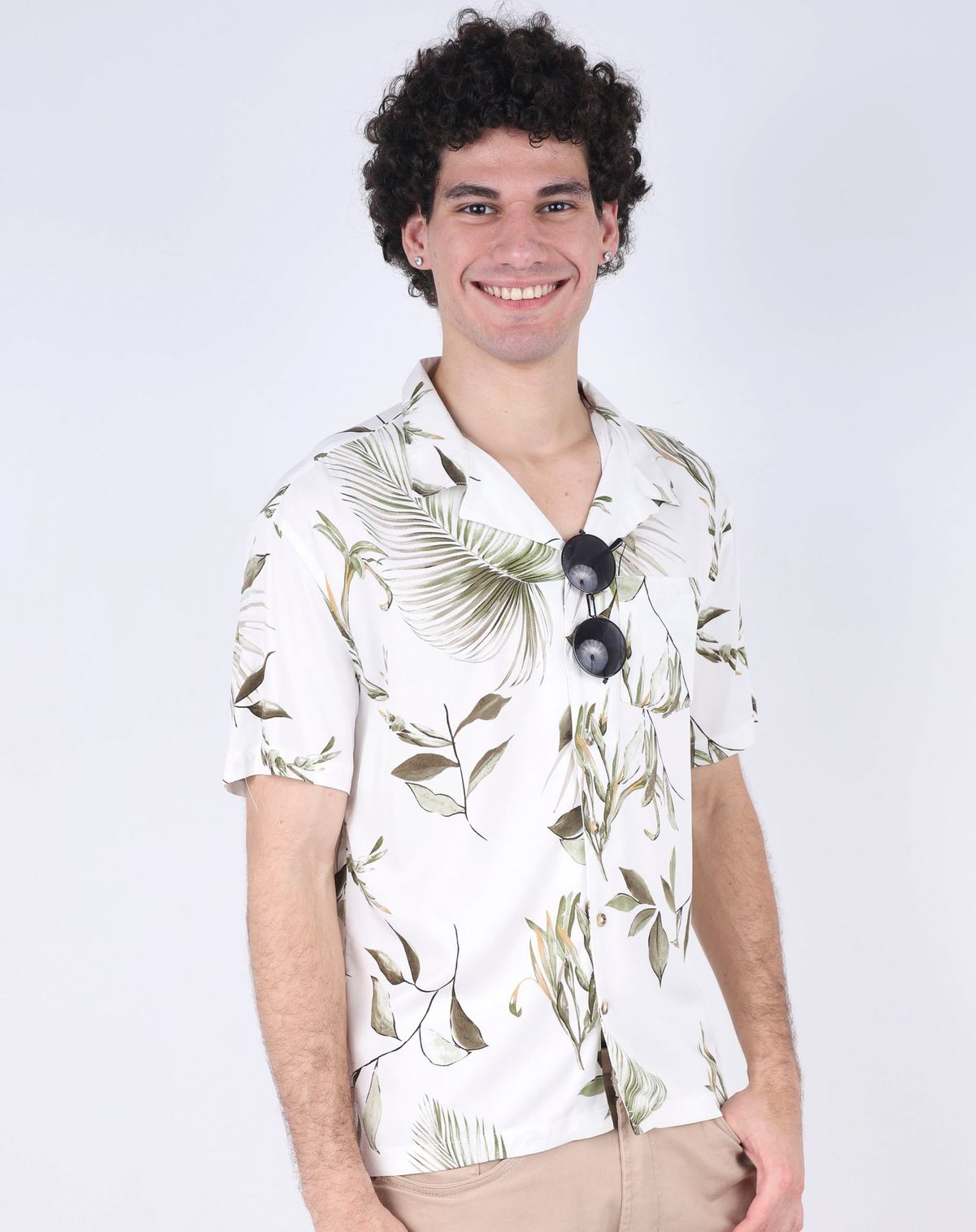 Camisa Manga Curta Com Bolso Frontal Masculina branco - p