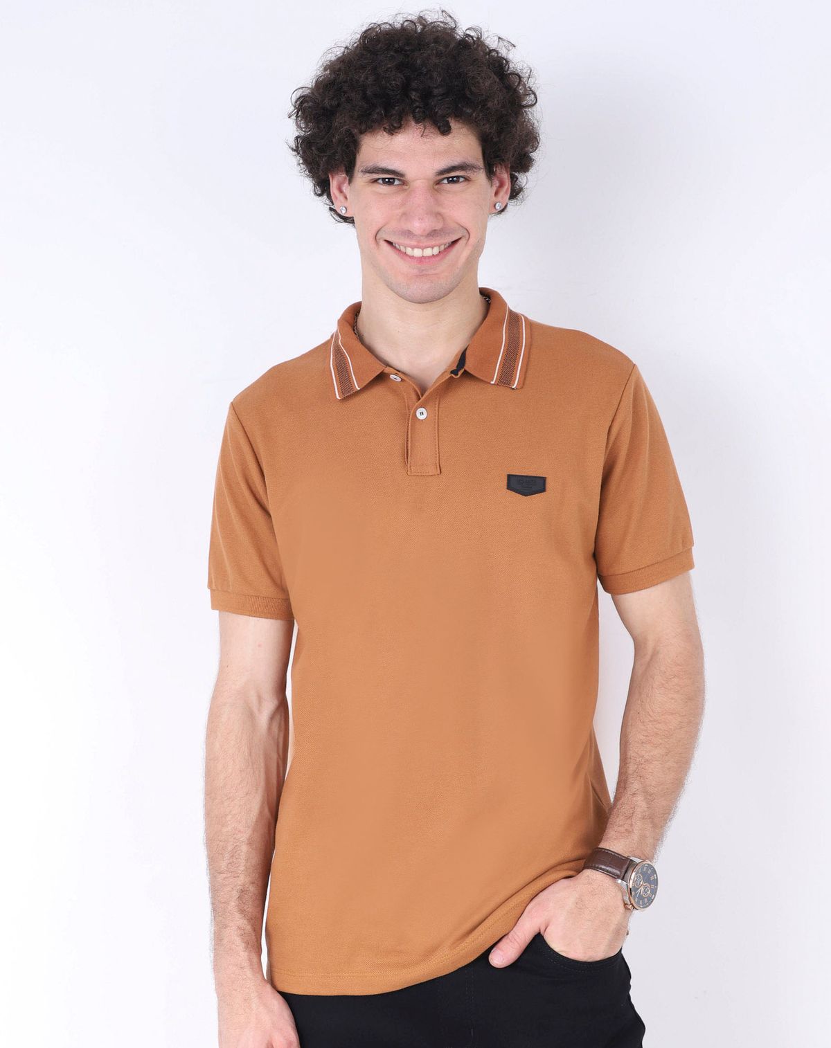 Camisa Polo Masculina Lisa Casual caramelo - g