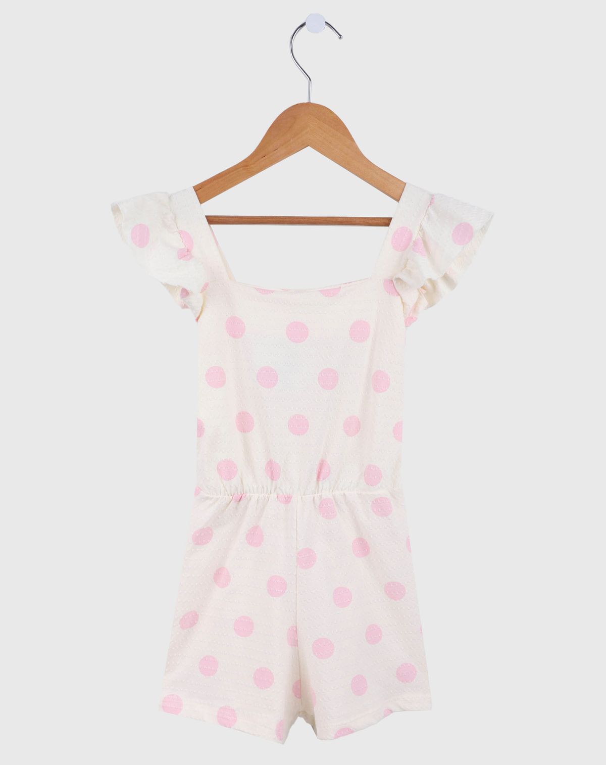 Macacão Infantil Menina Estampado - Tam 4 a 8 anos off white/rosa - 4