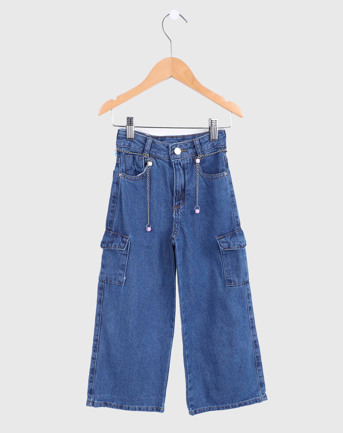 Calça Jeans Wide Leg infantil Menina Cargo - Tam. 4 a 8 anos jeans - 4