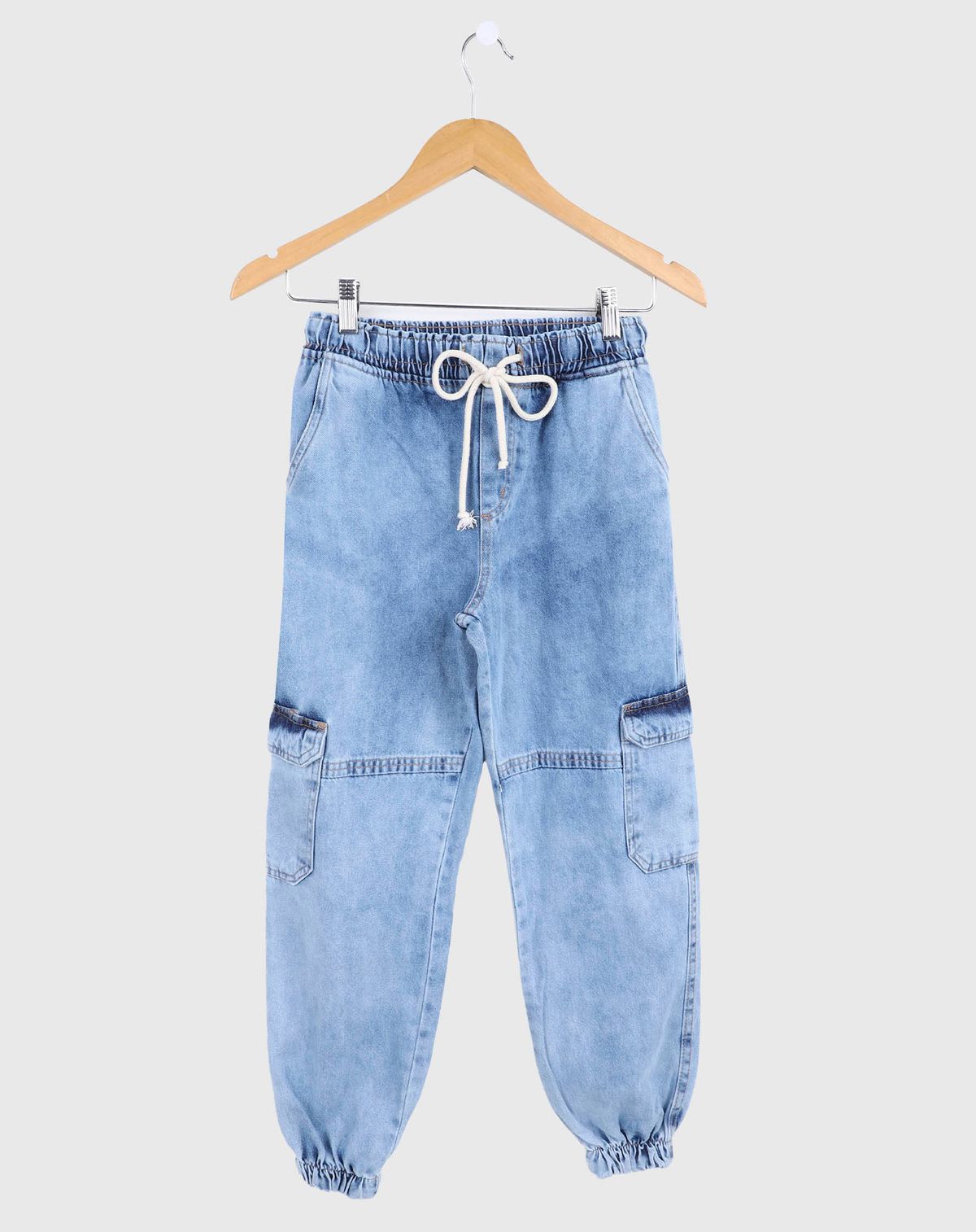 Calça Jeans Menino Juvenil Jogger Cargo com Cordão jeans - 14