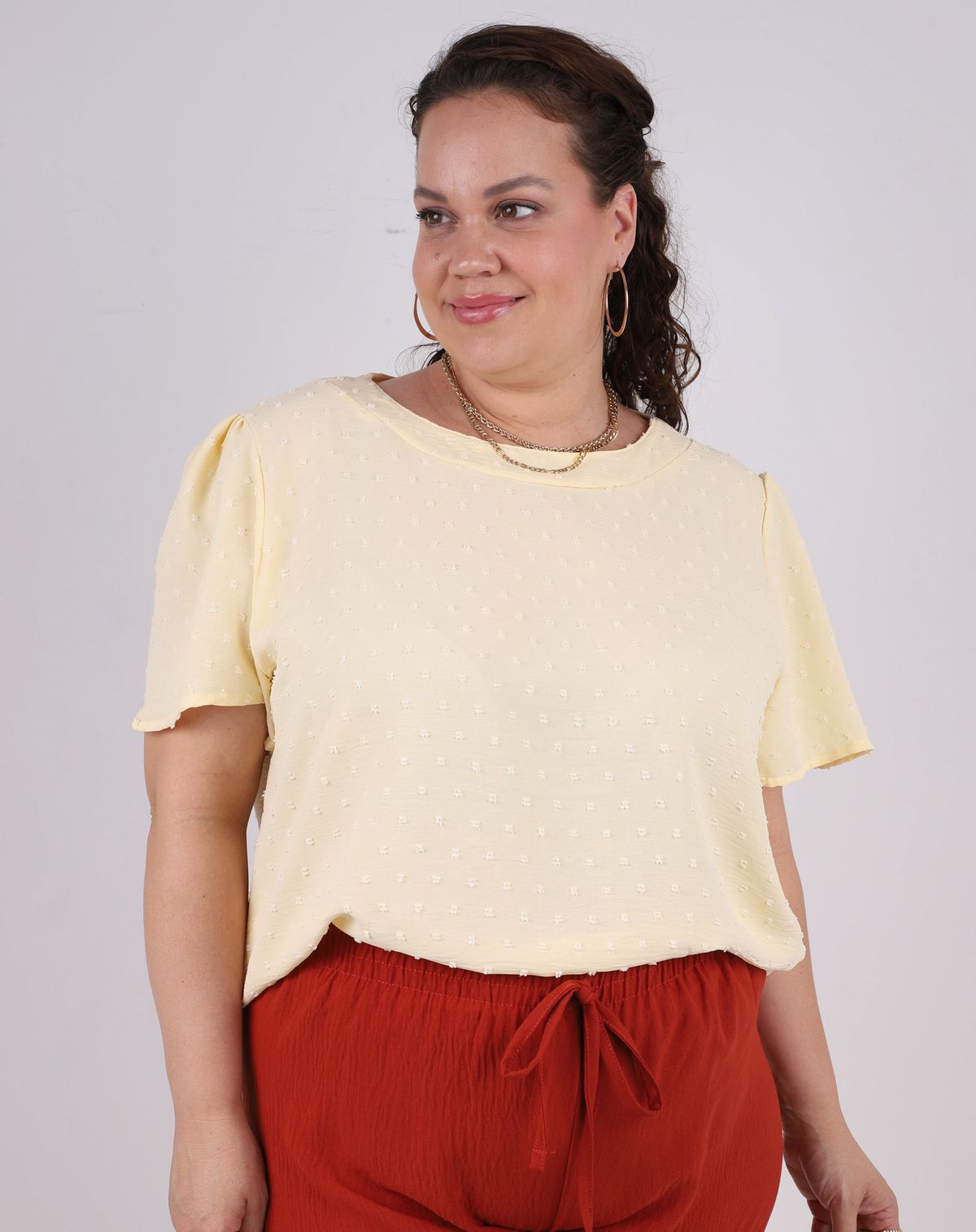 Blusa Camisa Feminina Casual Plus Size amarelo - g1