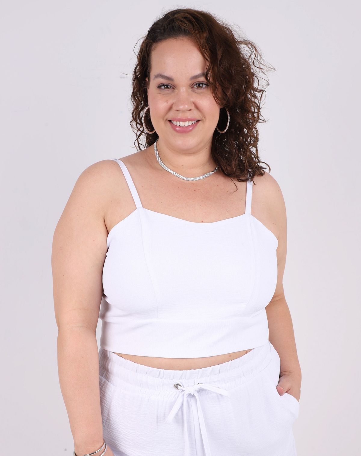 Cropped Alças Finas Reguláveis Plus Size Feminino branco - g1