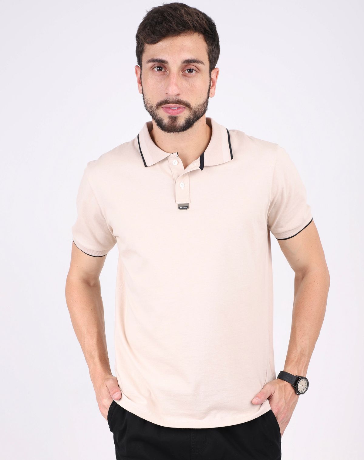 Camisa Polo Lisa Masculina Casual bege - p