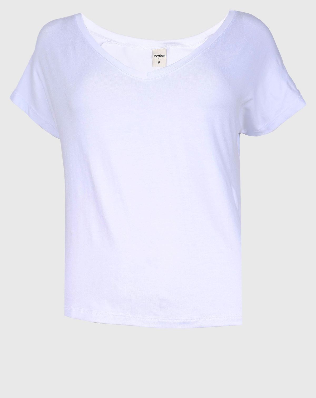 Camiseta Básica Feminina Manga Curta Decote V branco - p