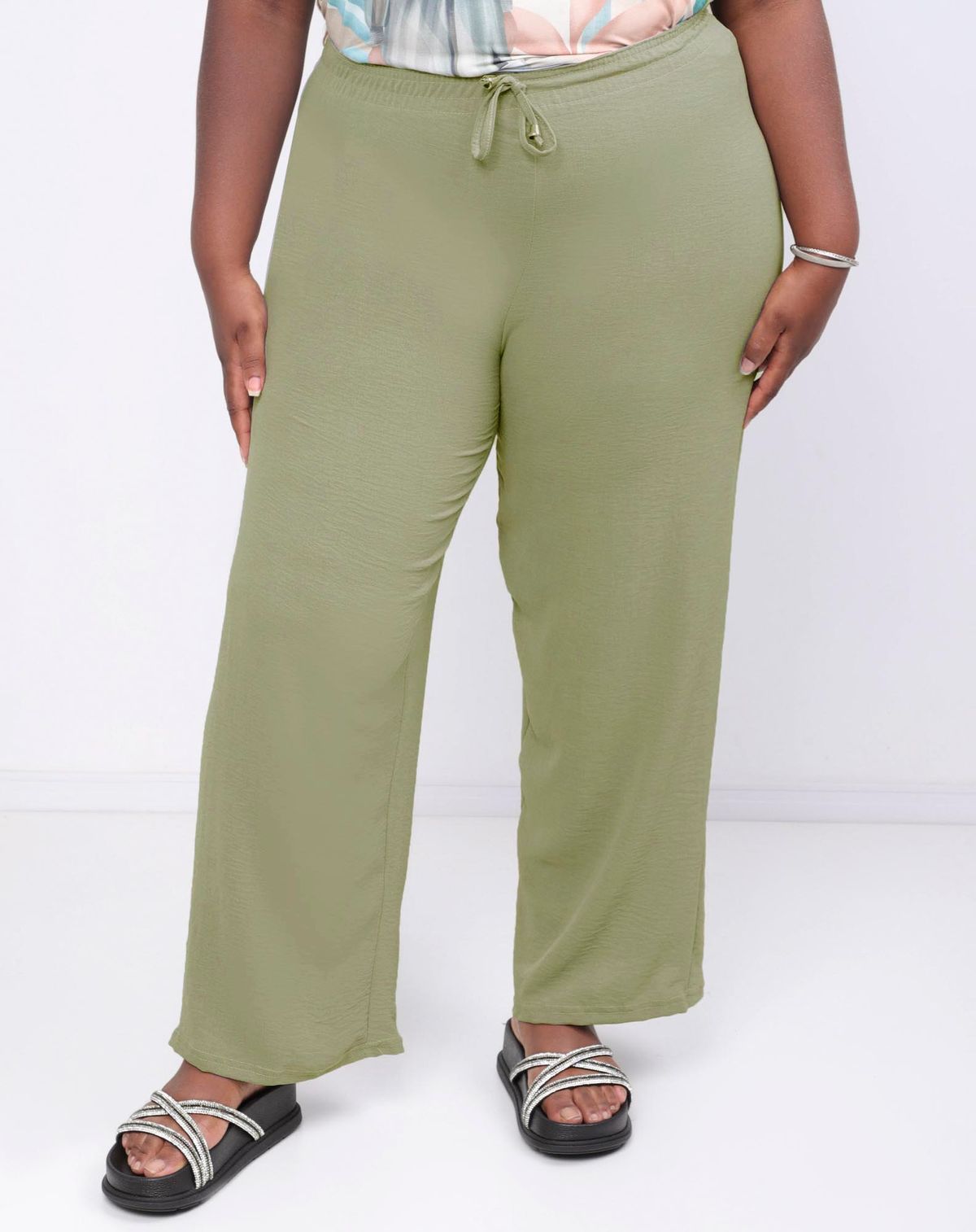 Calça Pantalona Feminina Plus Size Cós Elastano militar - g1