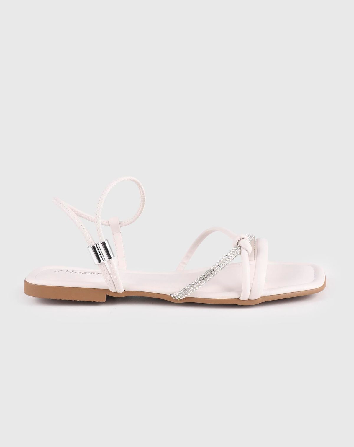 Sandália Rasteira Feminina Tiras Strass Casual off white - 34