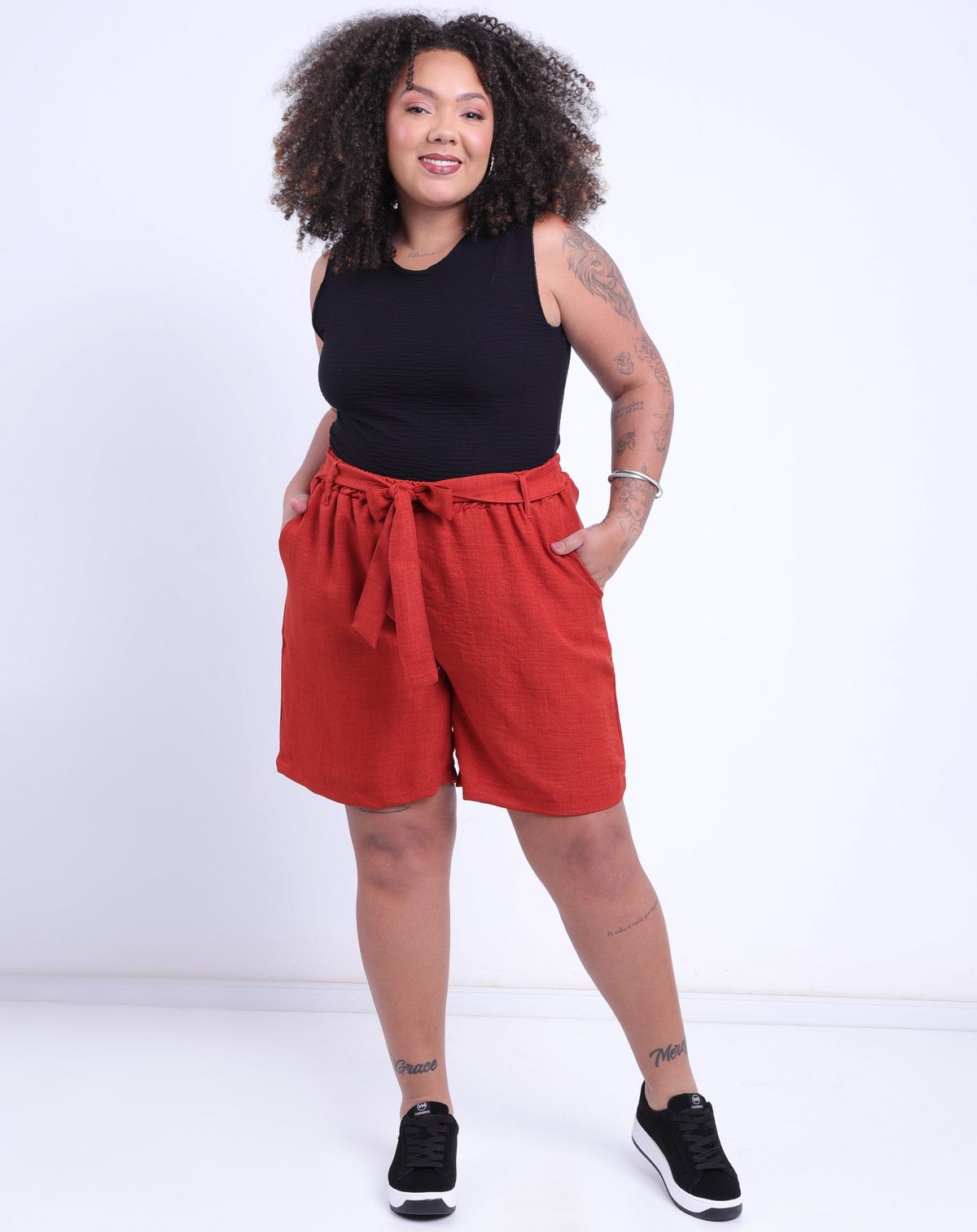 Short Curto Malha Feminino Plus Size Detalhe Laço terracota - g1