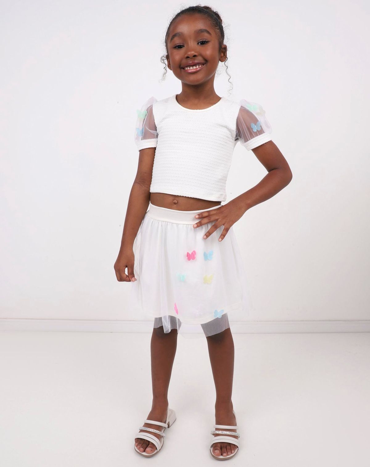 Conjunto Curto Infantil Menina Tule  - Tam.: 04 a 08 anos off white - 4