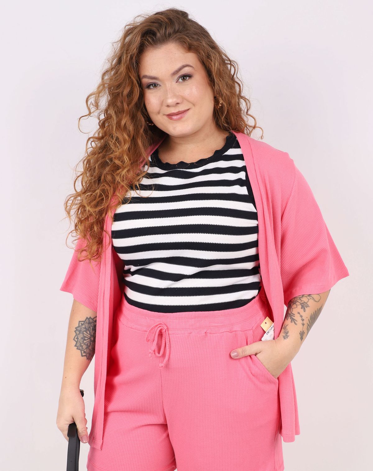 Kimono Feminino em Viscose Plus Size rosa claro - g1