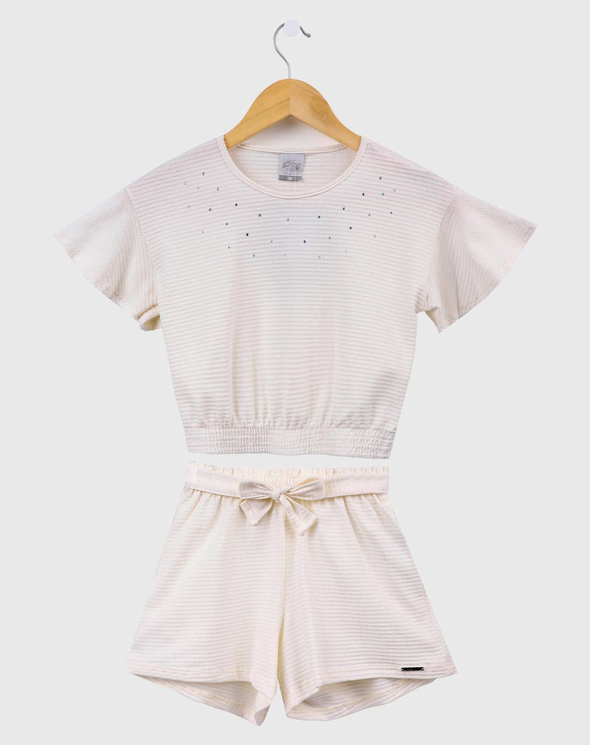 Conjunto Infantil Menina com Detalhes Lacinho na Cintura - Tam 4 a 8 off white - 4